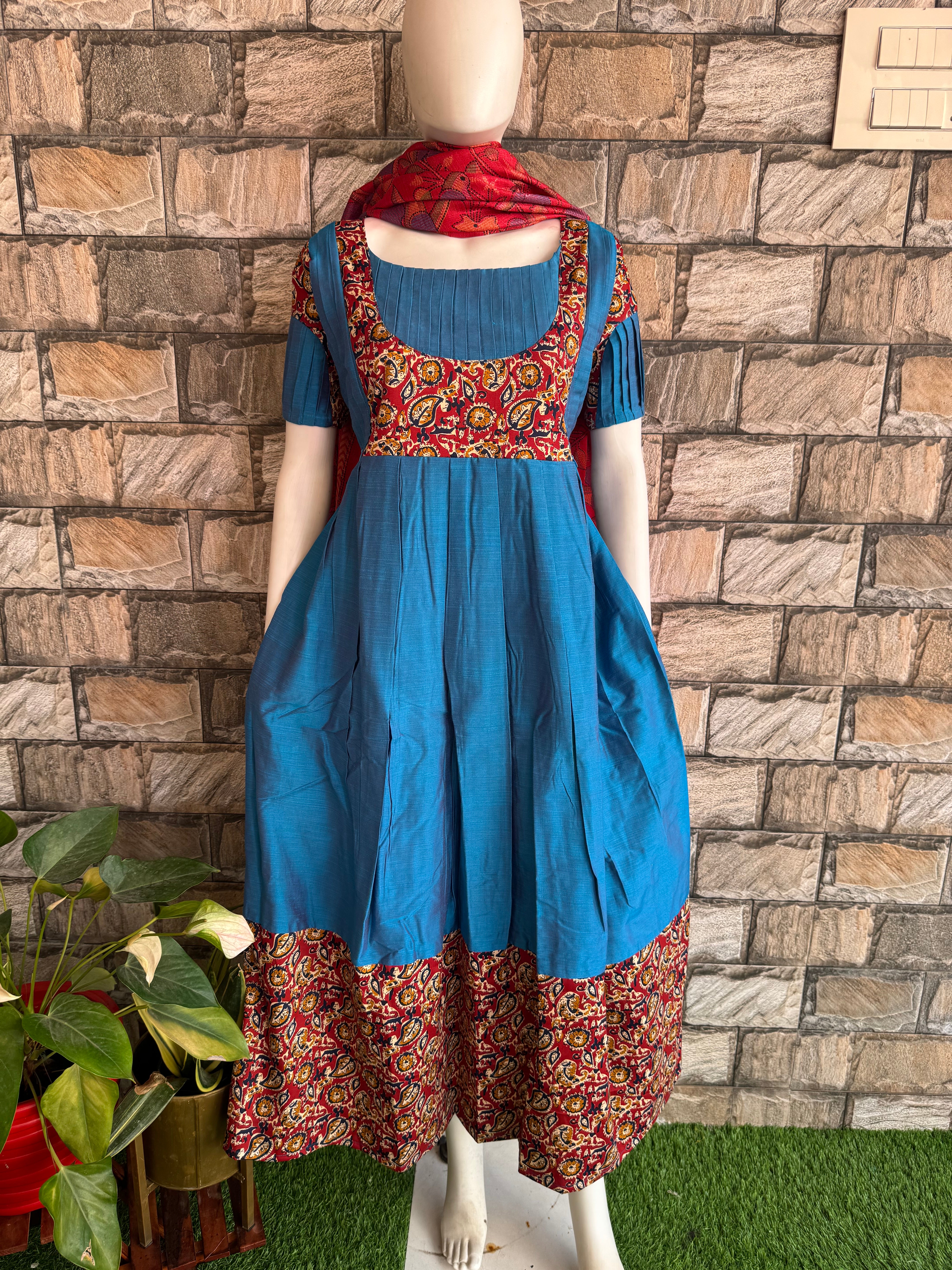 Teal shade raw silk Maternity Maxi