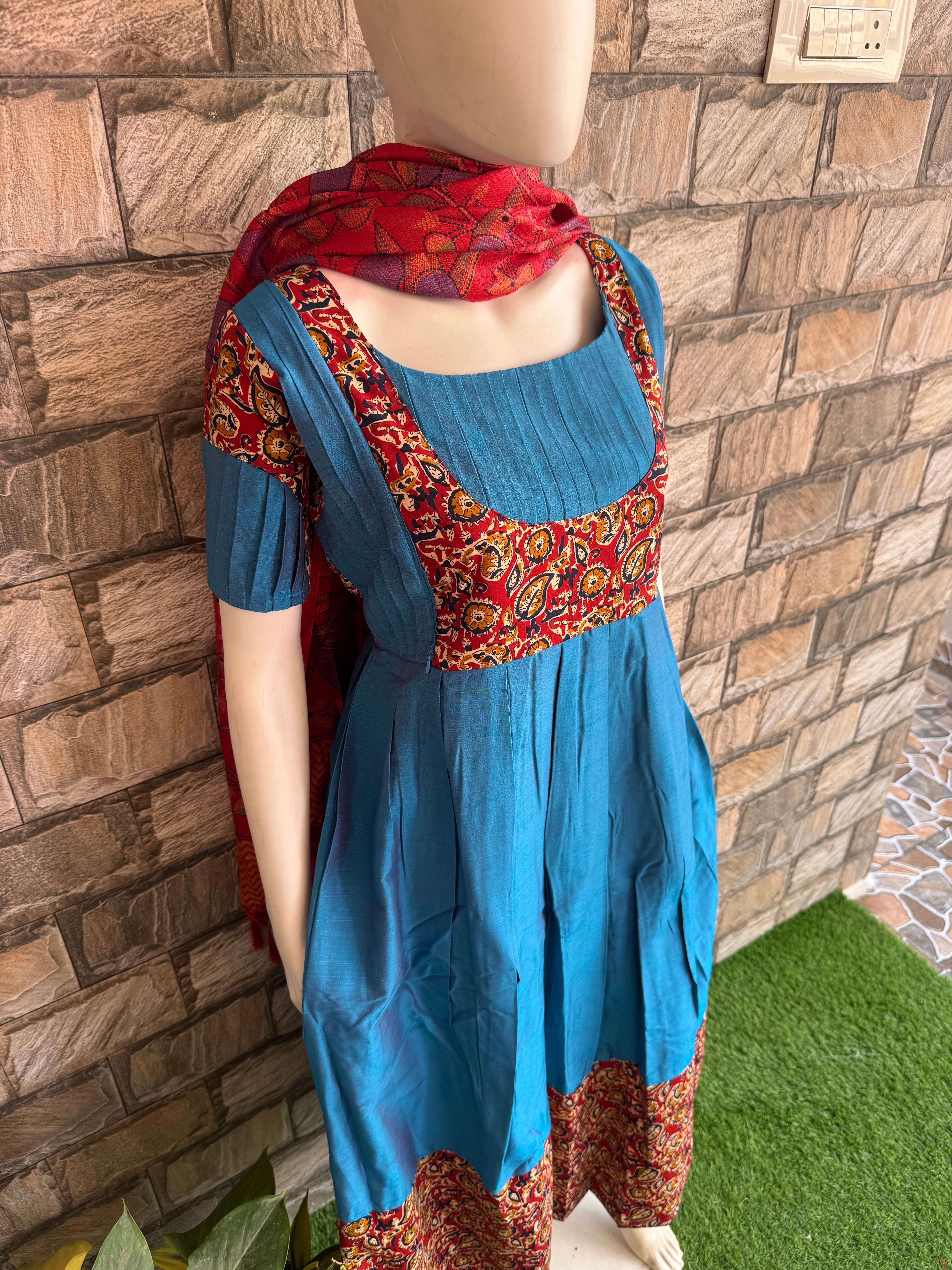 Teal shade raw silk Maternity Maxi