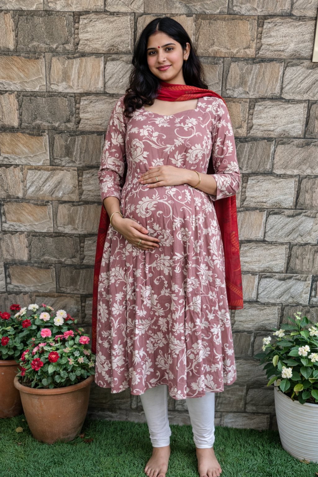 Peel shade Kalamkari Maternity Maxi