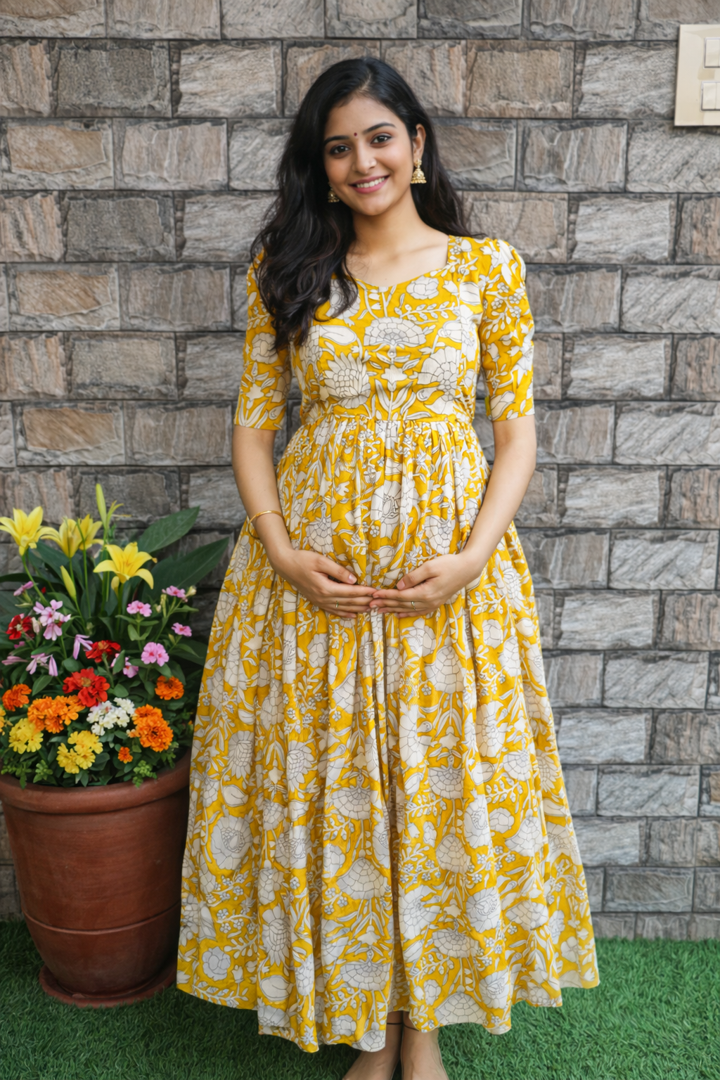 Manjal - Floral delta maternity maxi