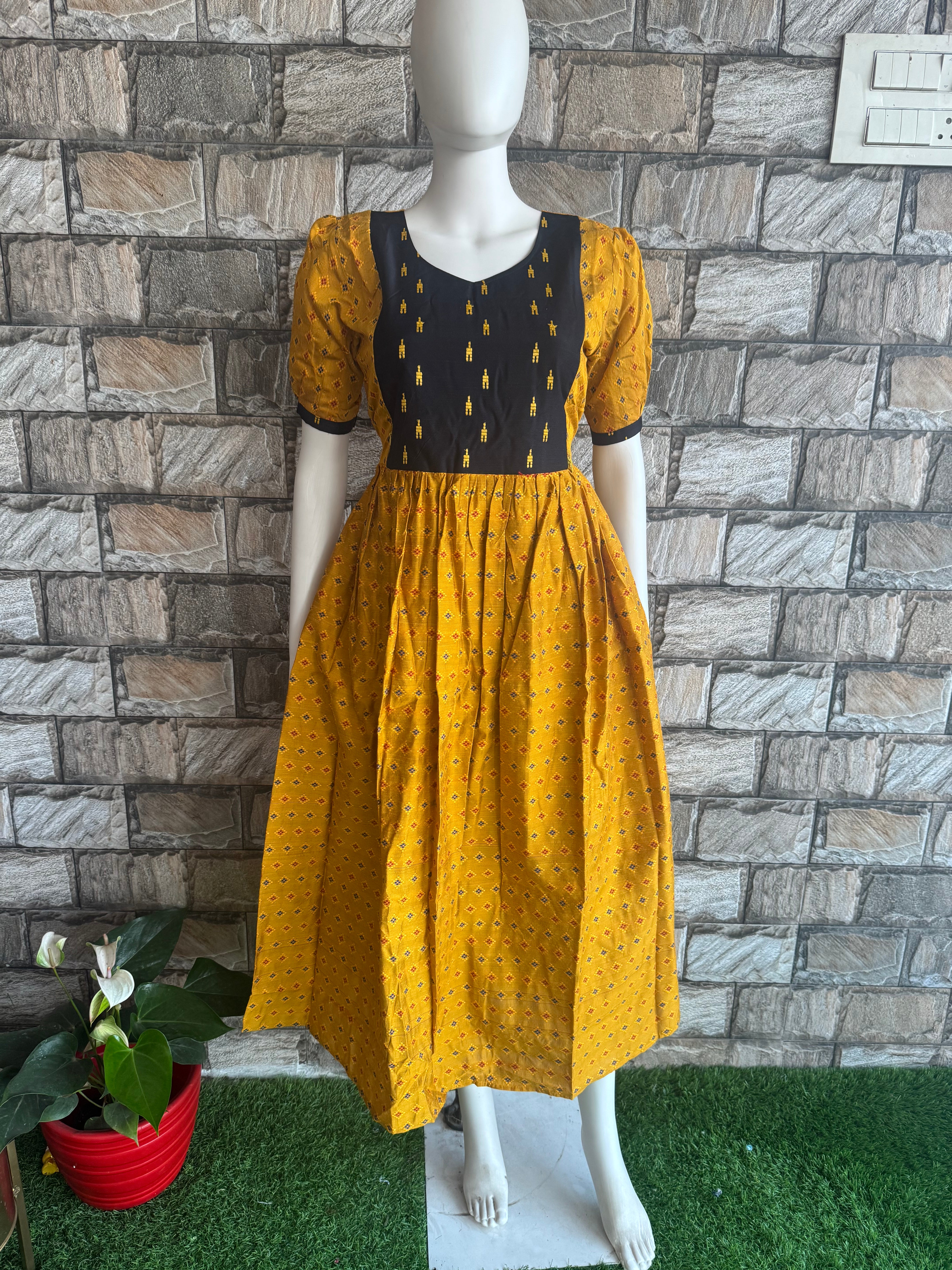 Yellow navy cotton maxi