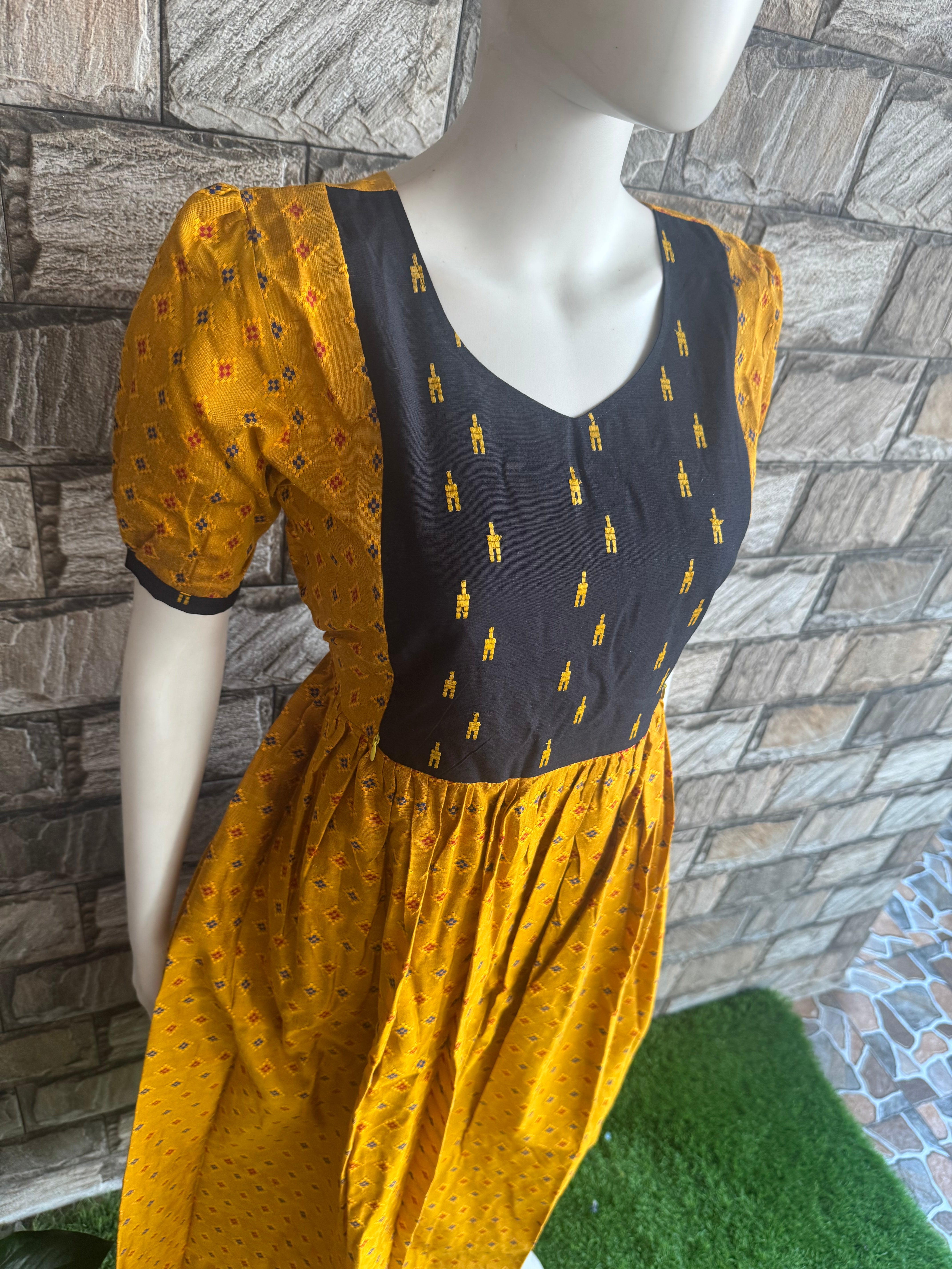 Yellow navy cotton maxi