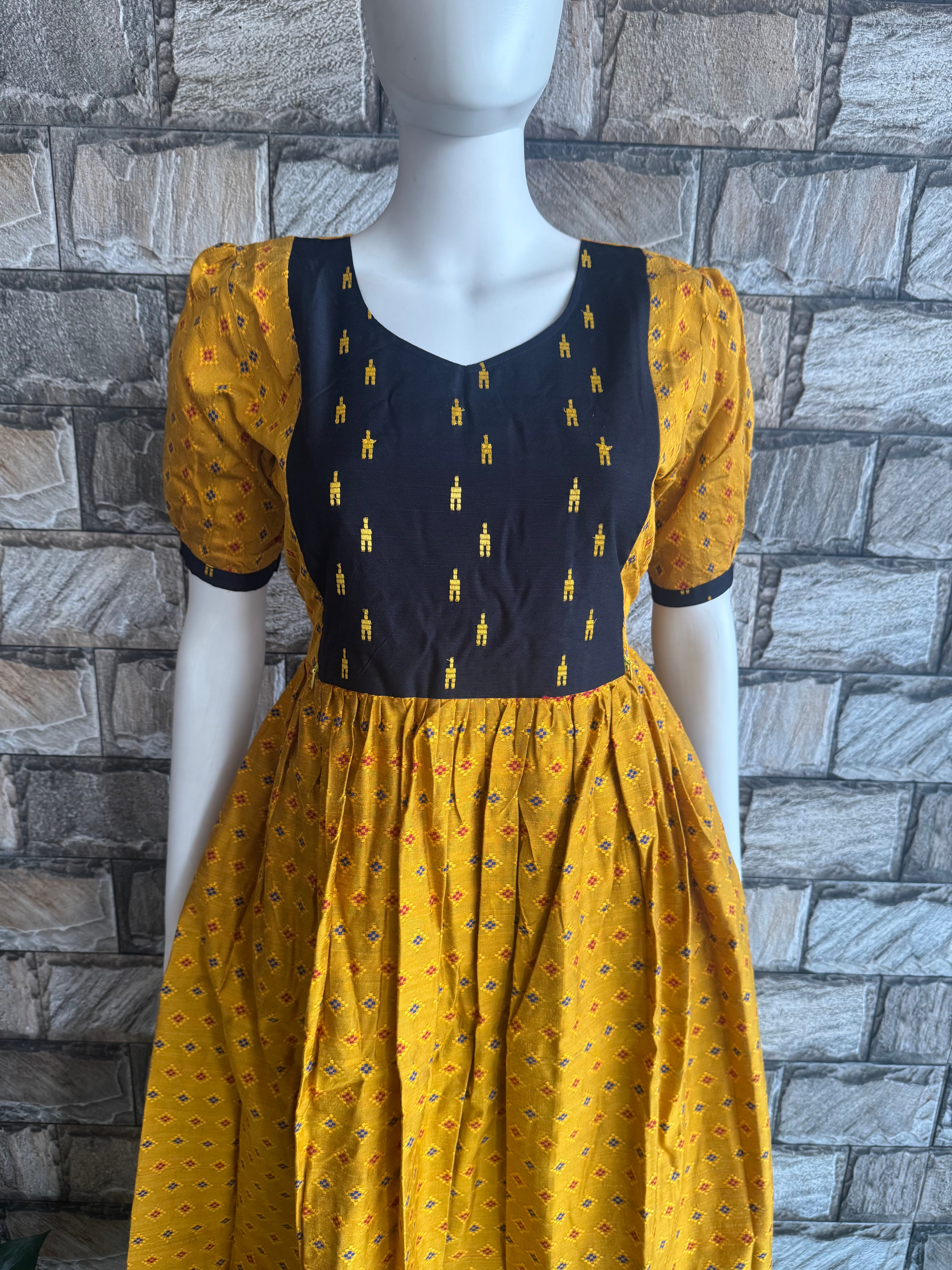 Yellow navy cotton maxi