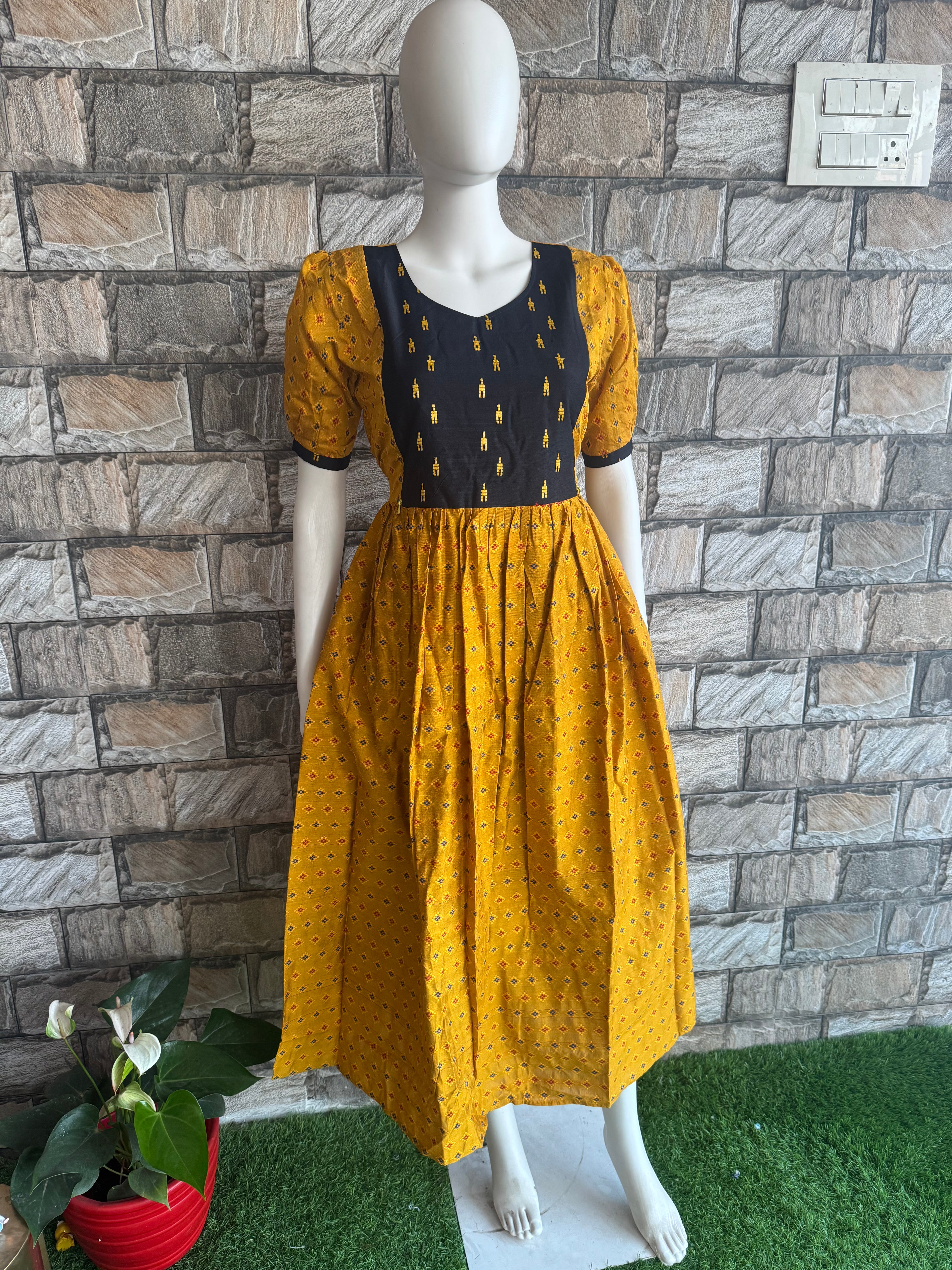 Yellow navy cotton maxi