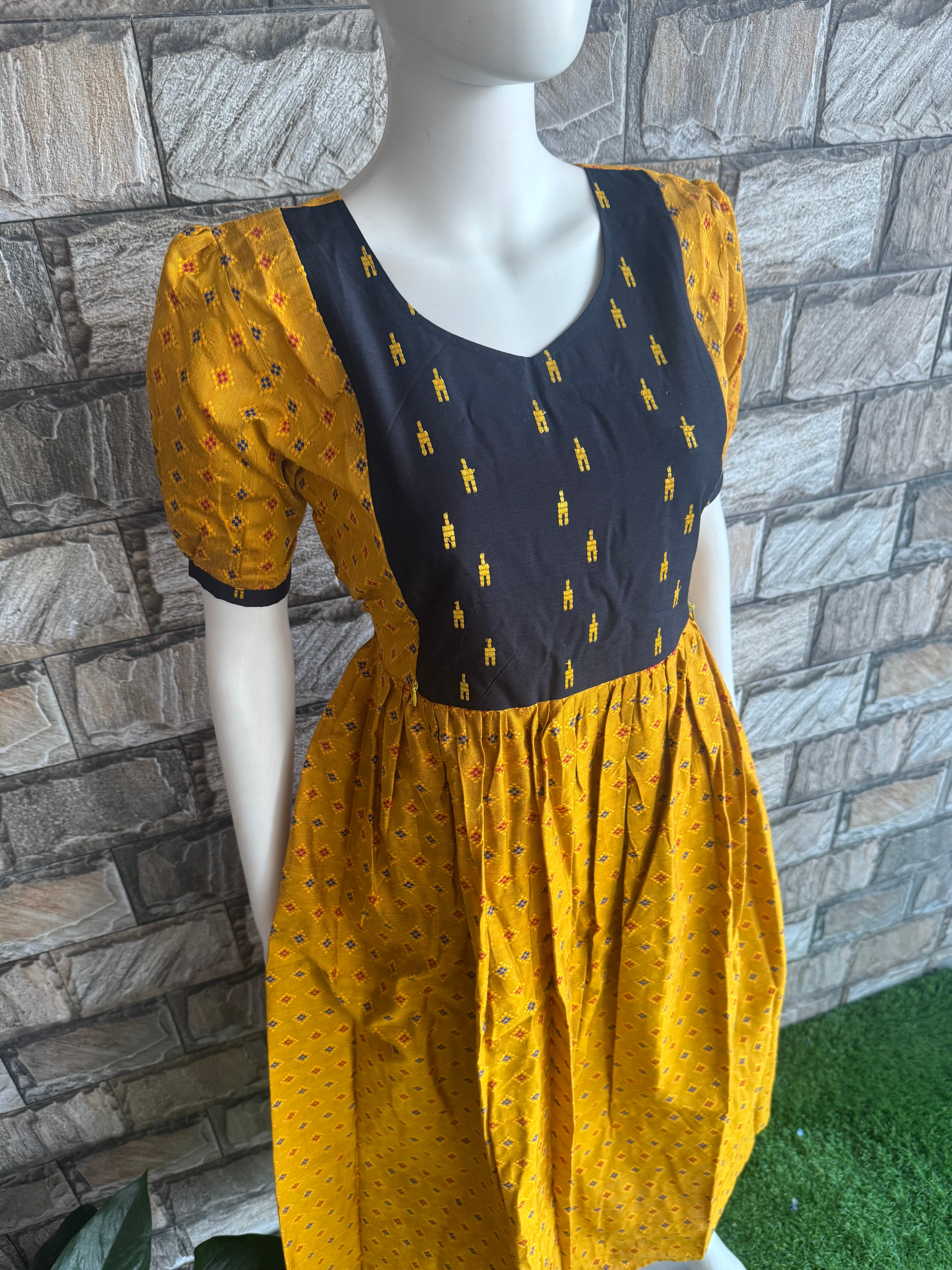 Yellow navy cotton maxi