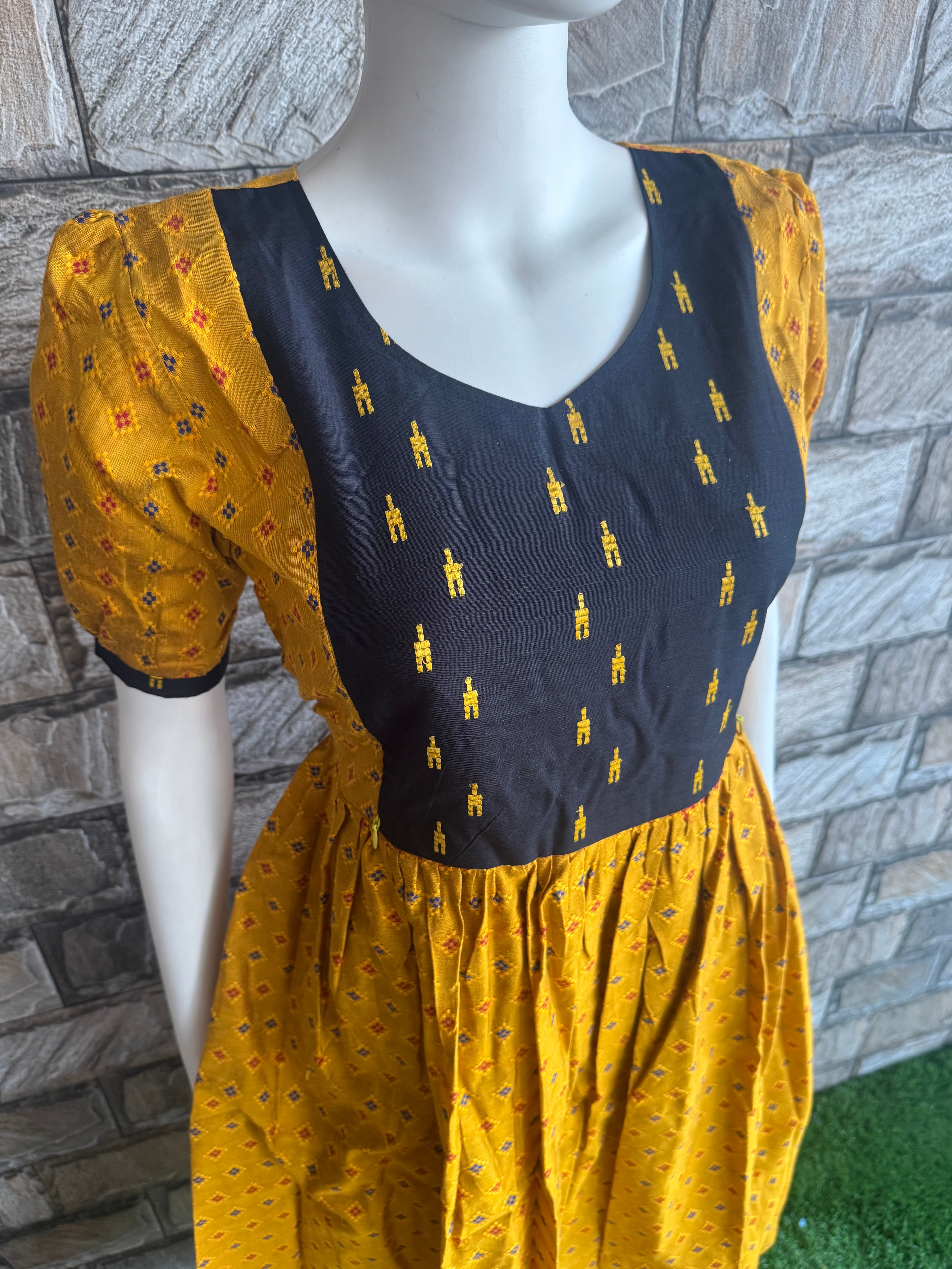 Yellow navy cotton maxi