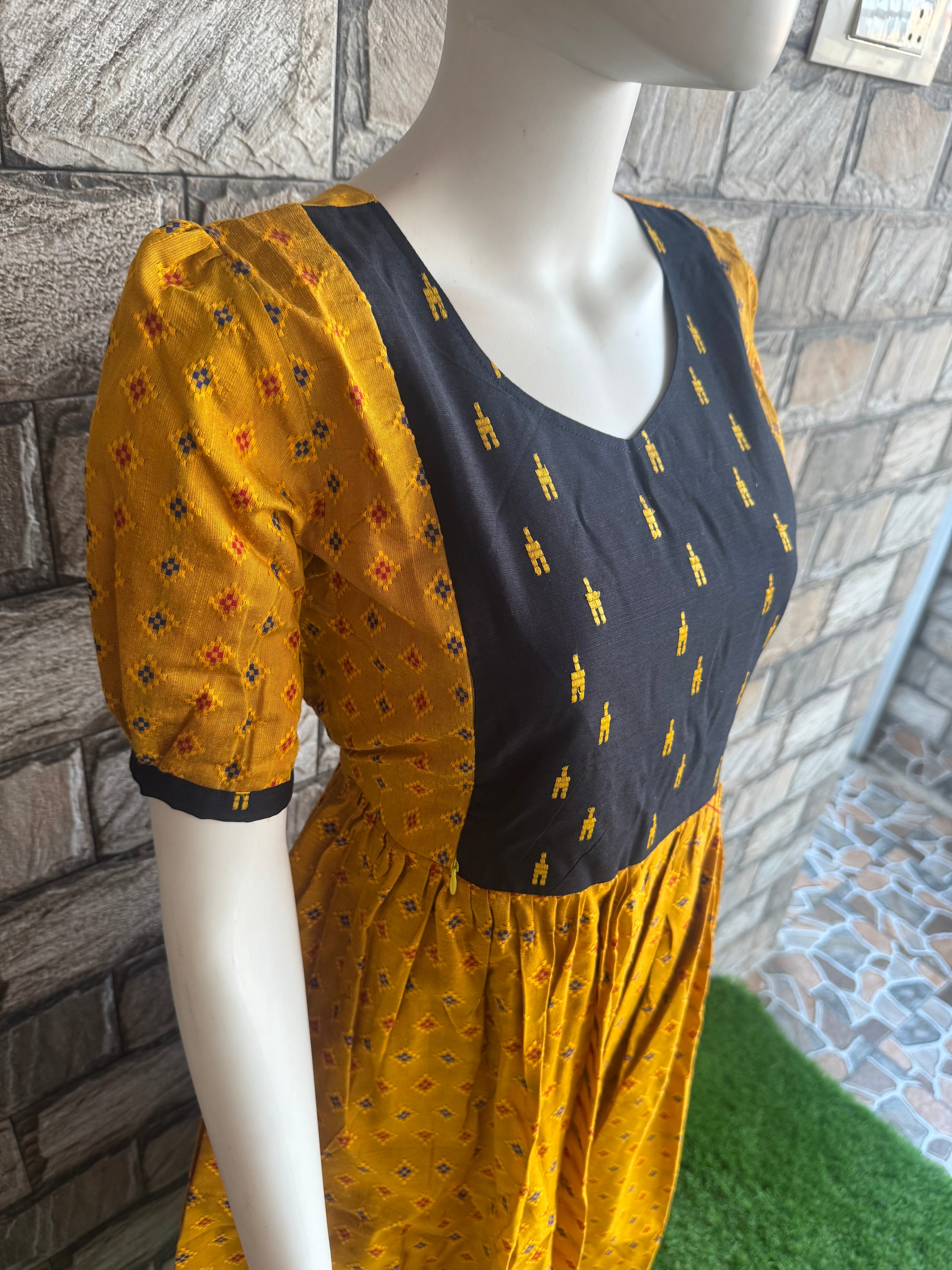 Yellow navy cotton maxi