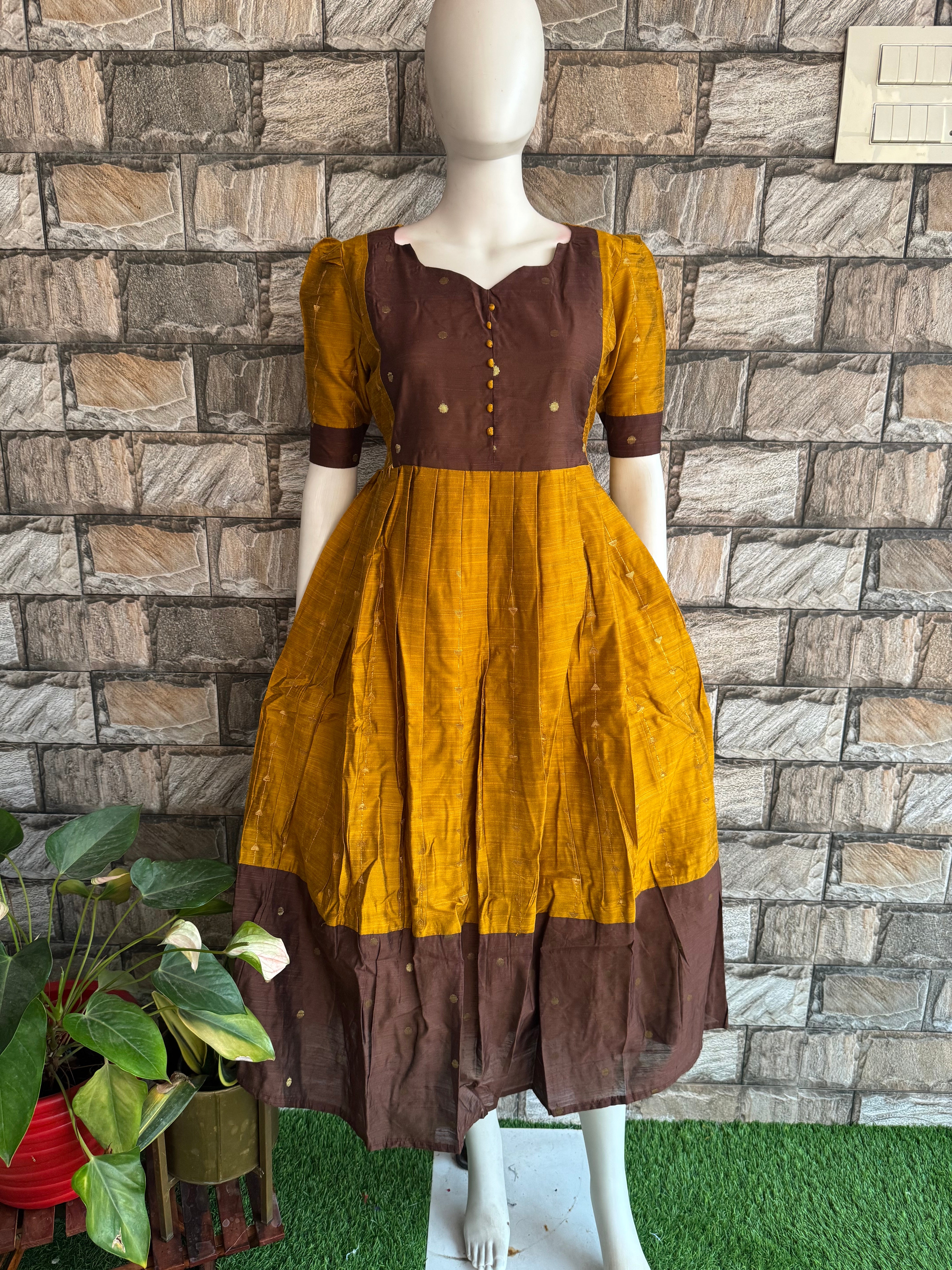 Brown Raw silk Maternity Maxi