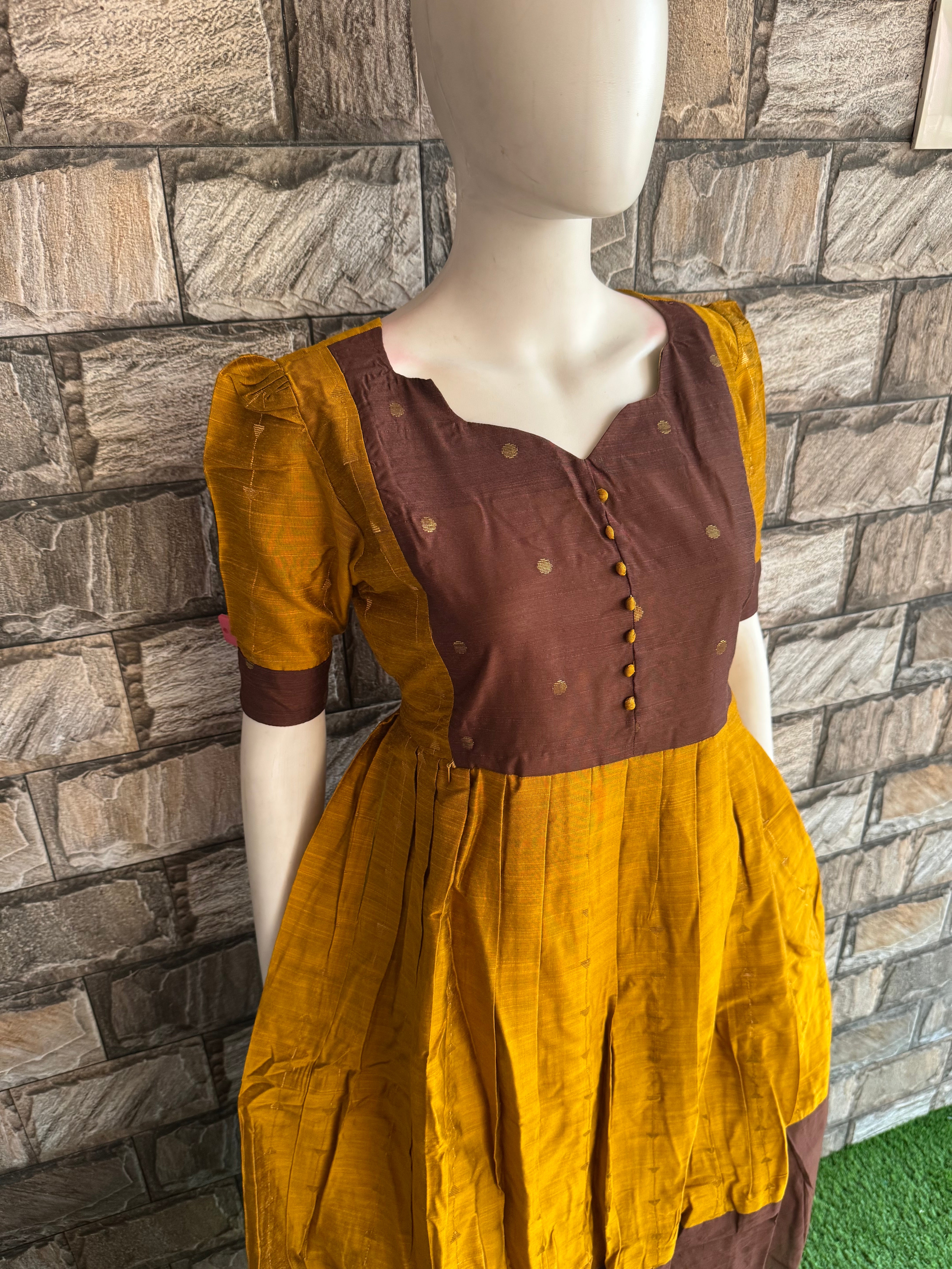 Brown Raw silk Maternity Maxi