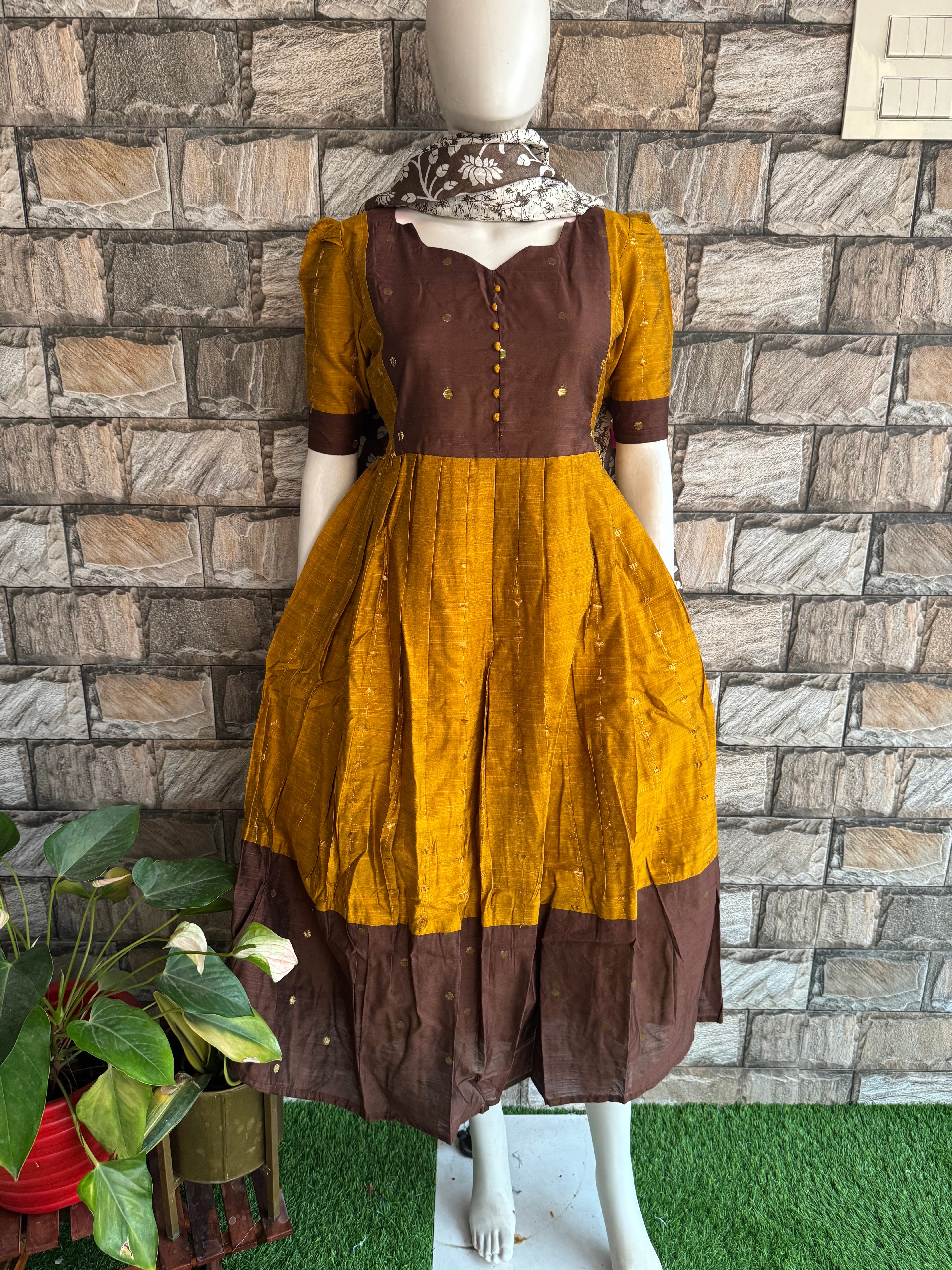 Brown Raw silk Maternity Maxi