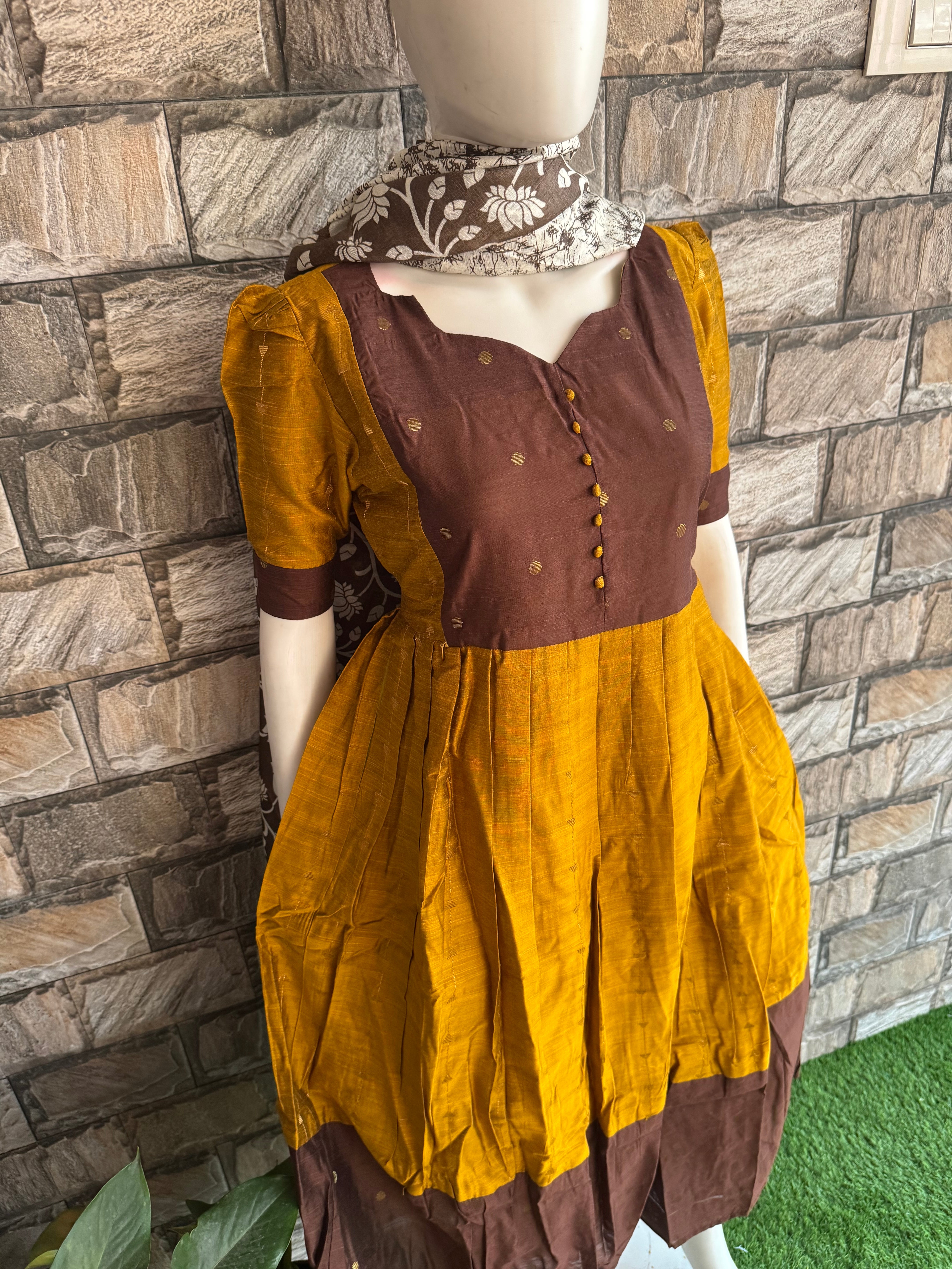 Brown Raw silk Maternity Maxi