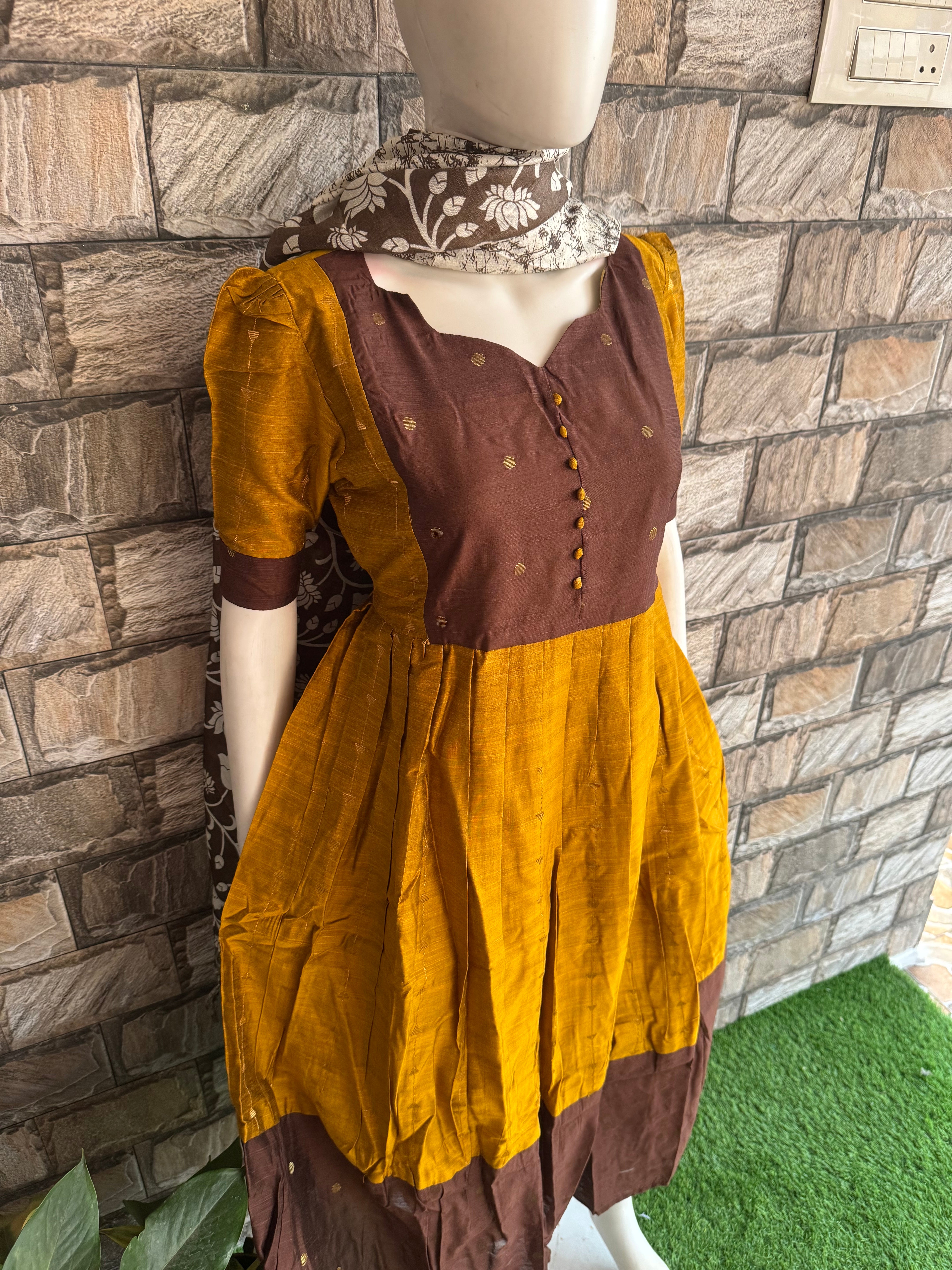 Brown Raw silk Maternity Maxi