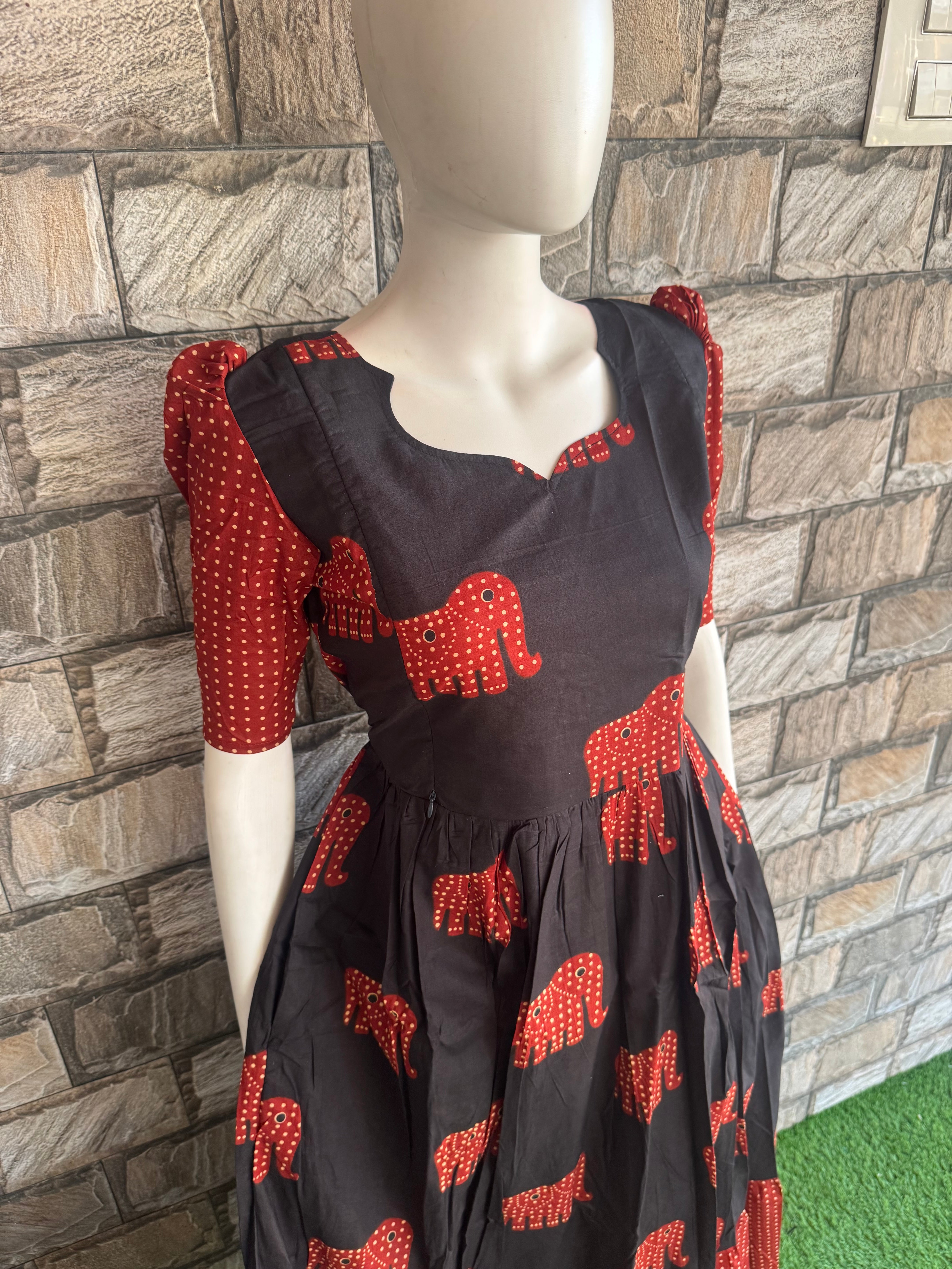 Black Elephant Cotton Maternity Maxi