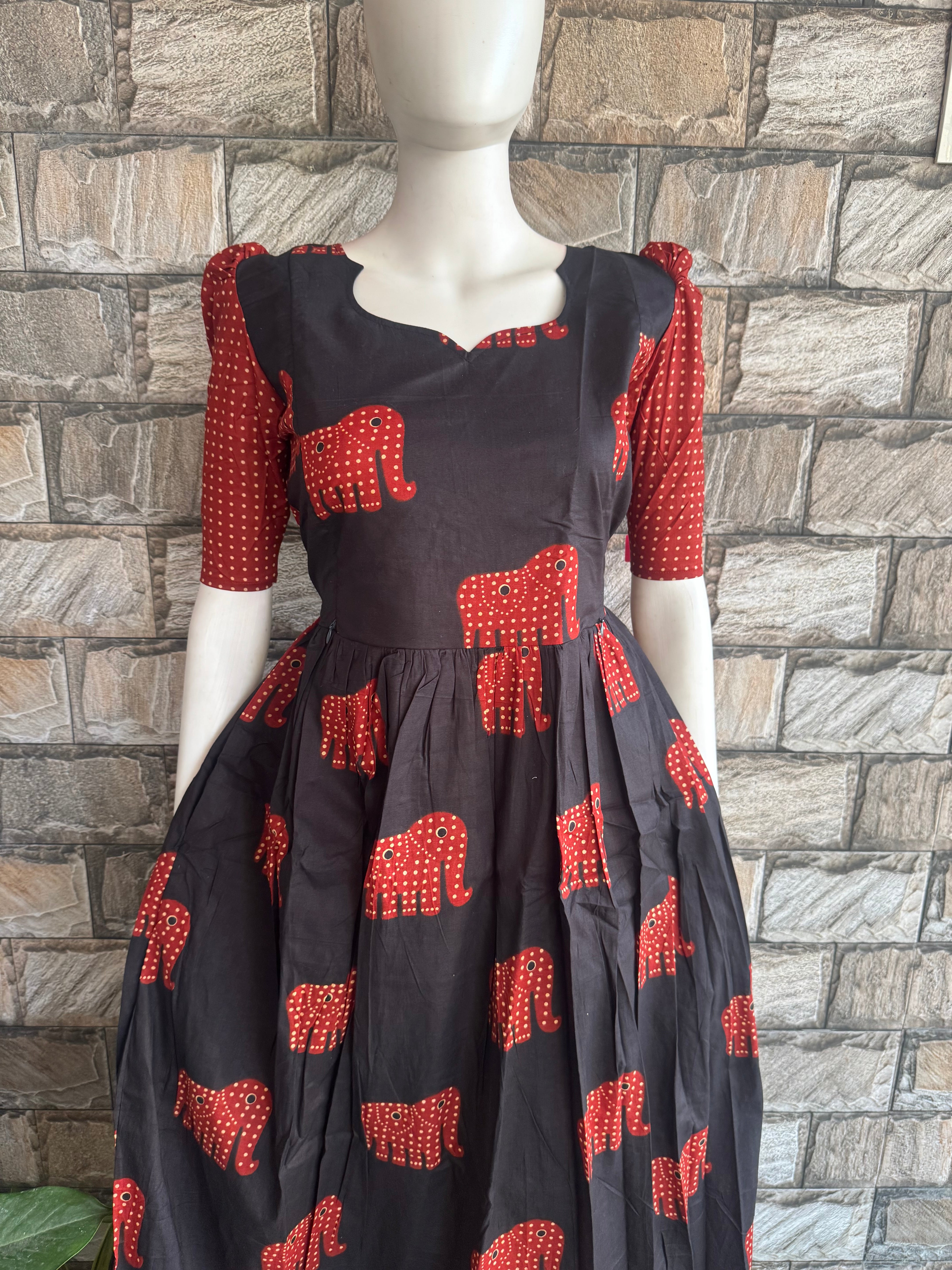 Black Elephant Cotton Maternity Maxi