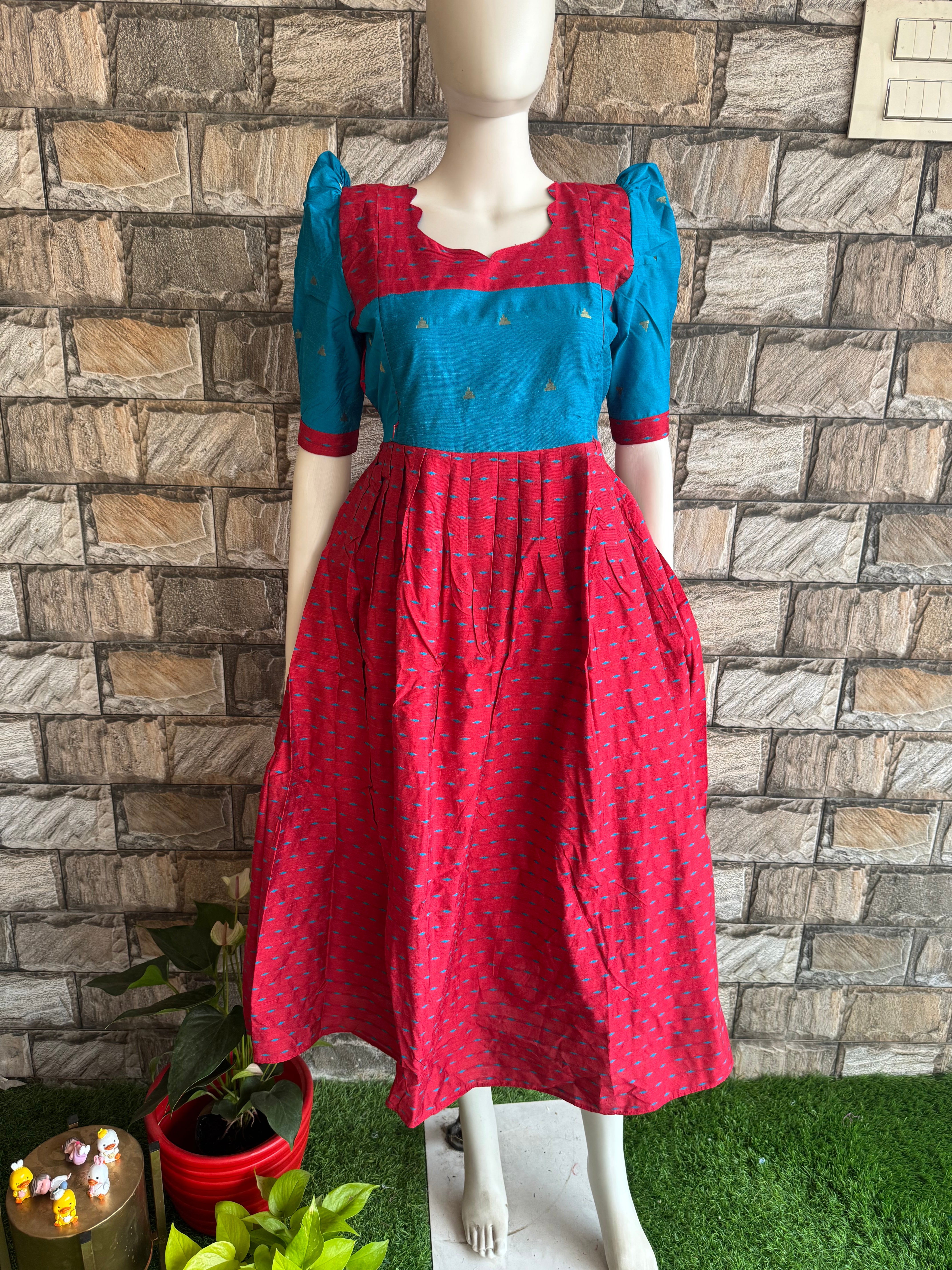 Red blue cotton maxi