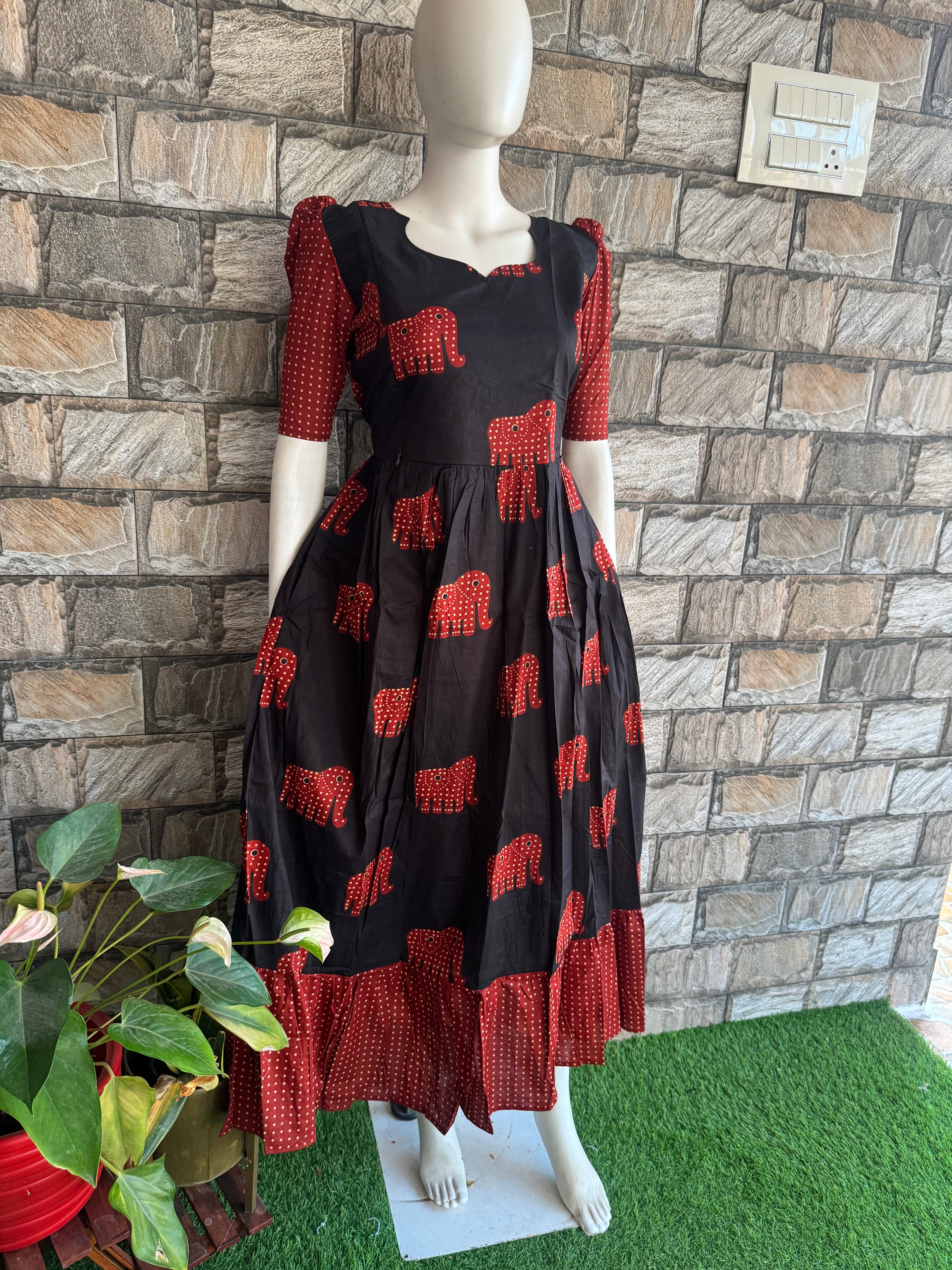Black Elephant Cotton Maternity Maxi