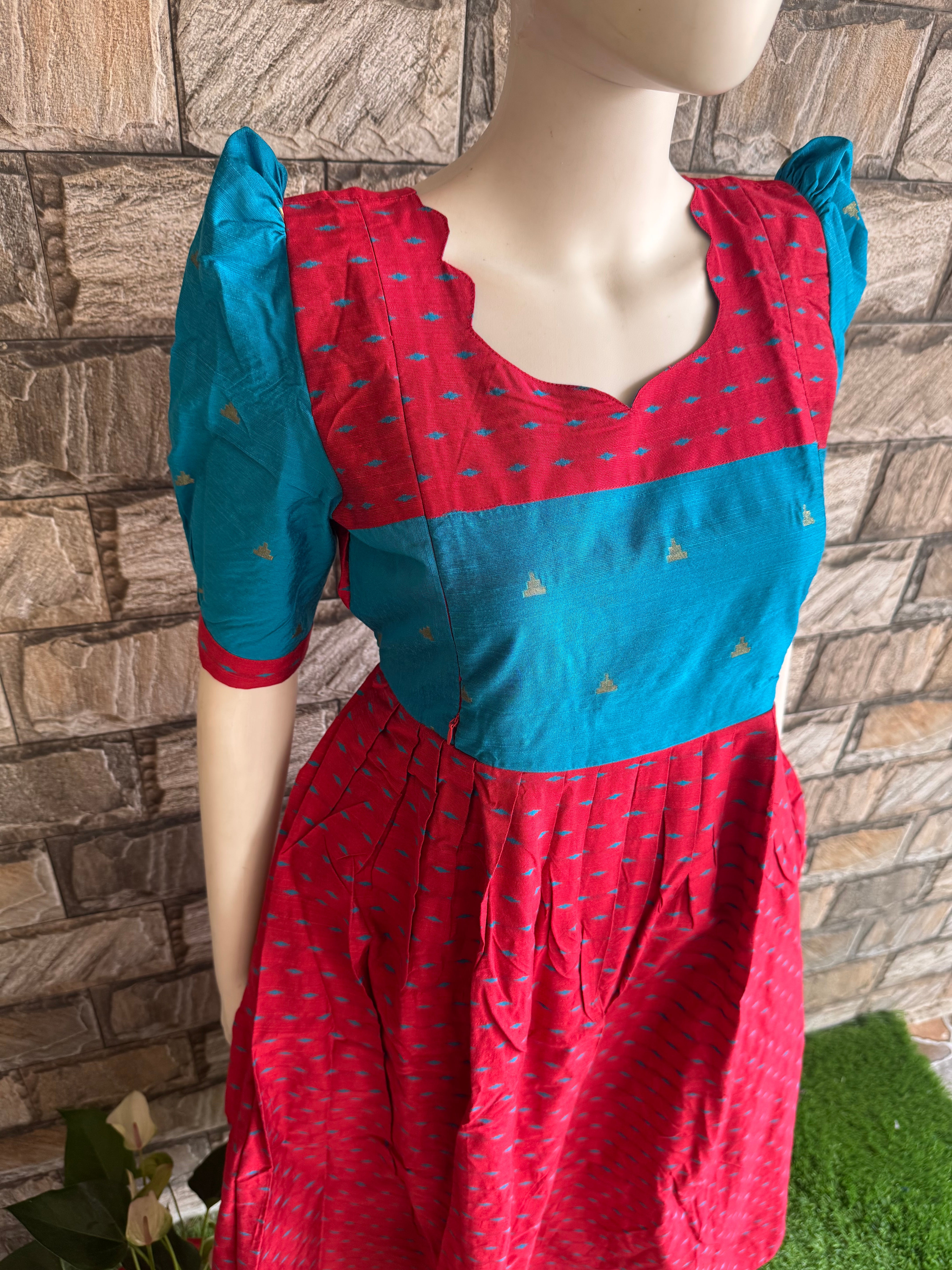 Red blue cotton maxi