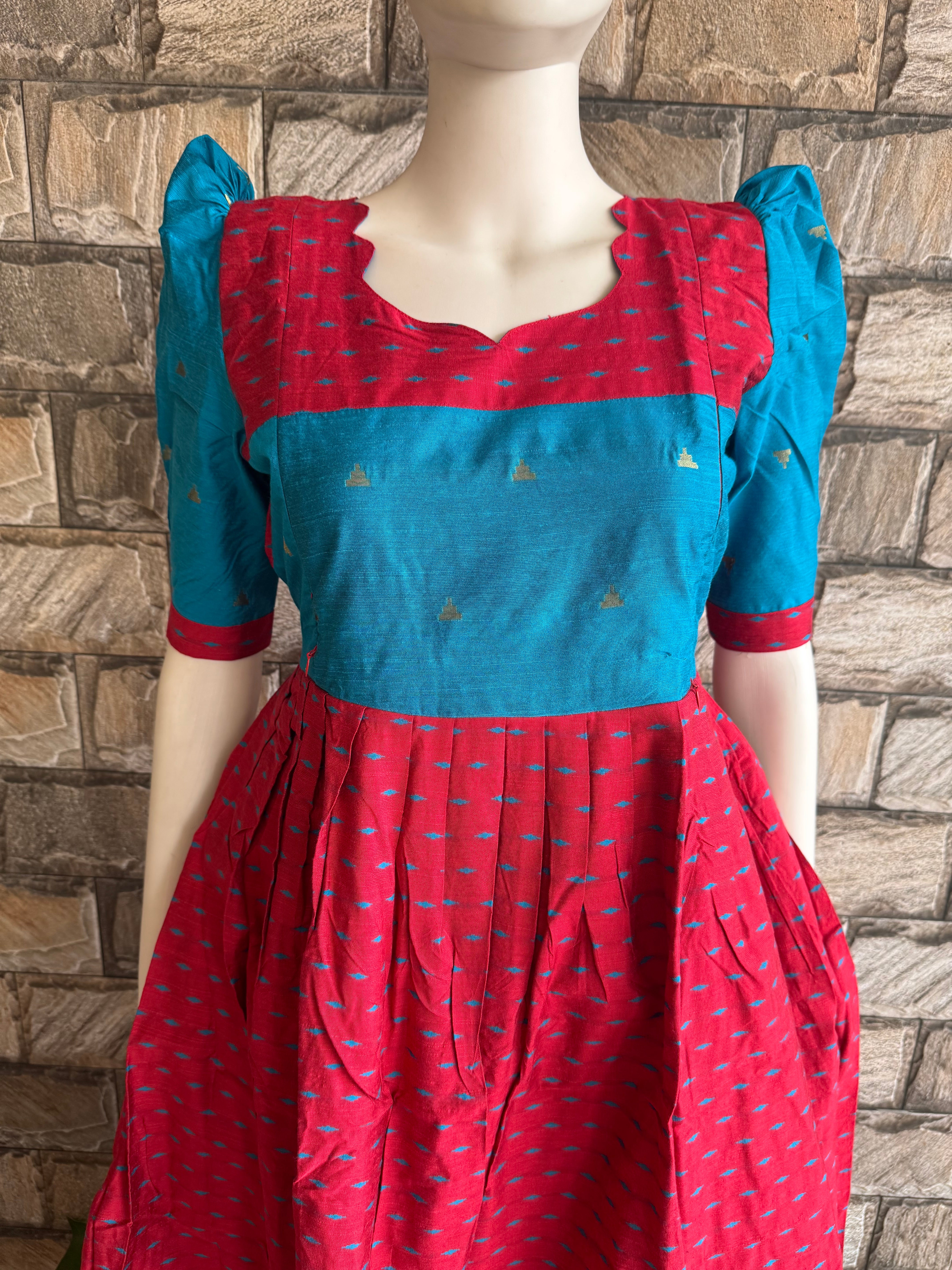 Red blue cotton maxi