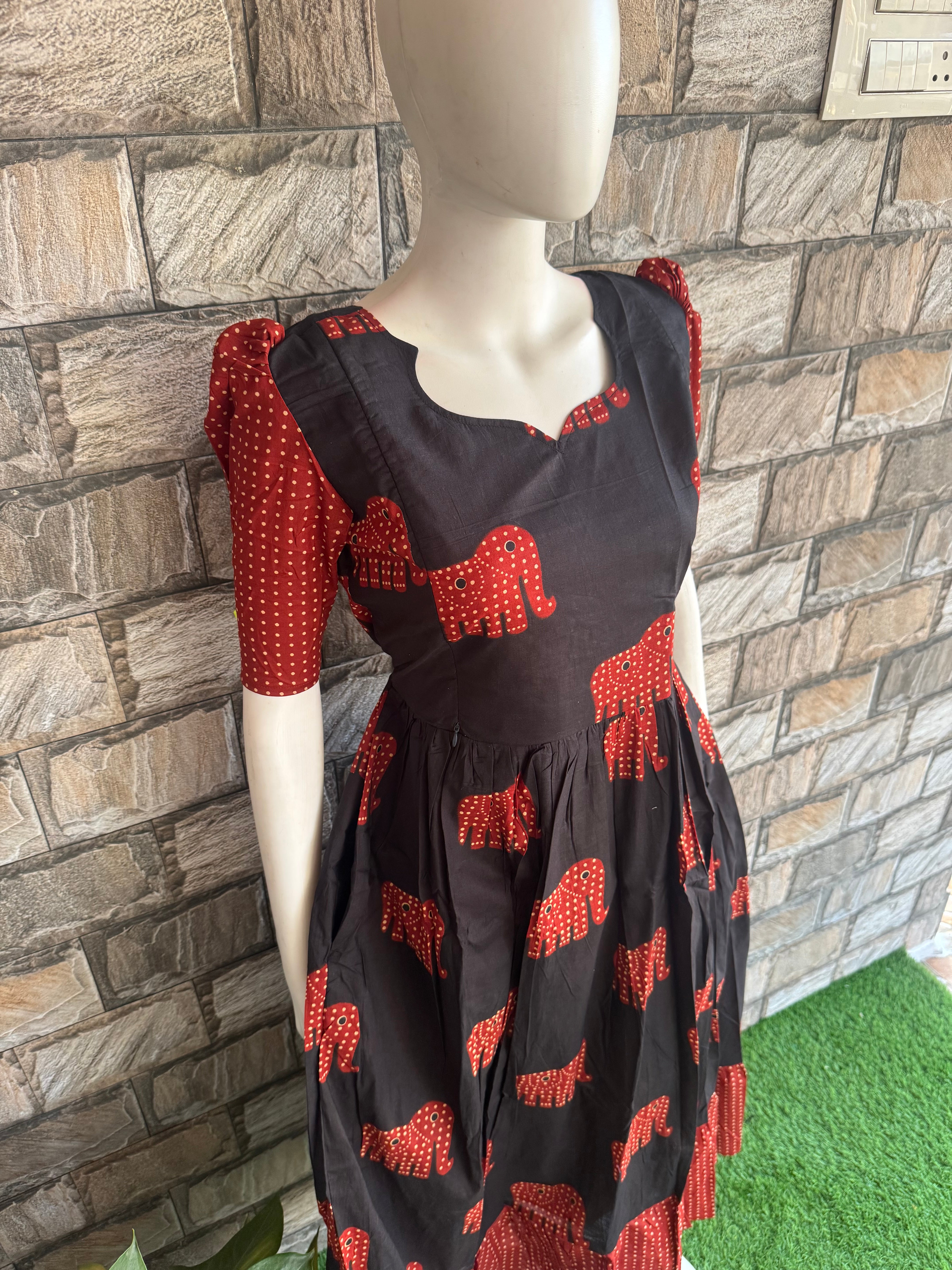 Black Elephant Cotton Maternity Maxi