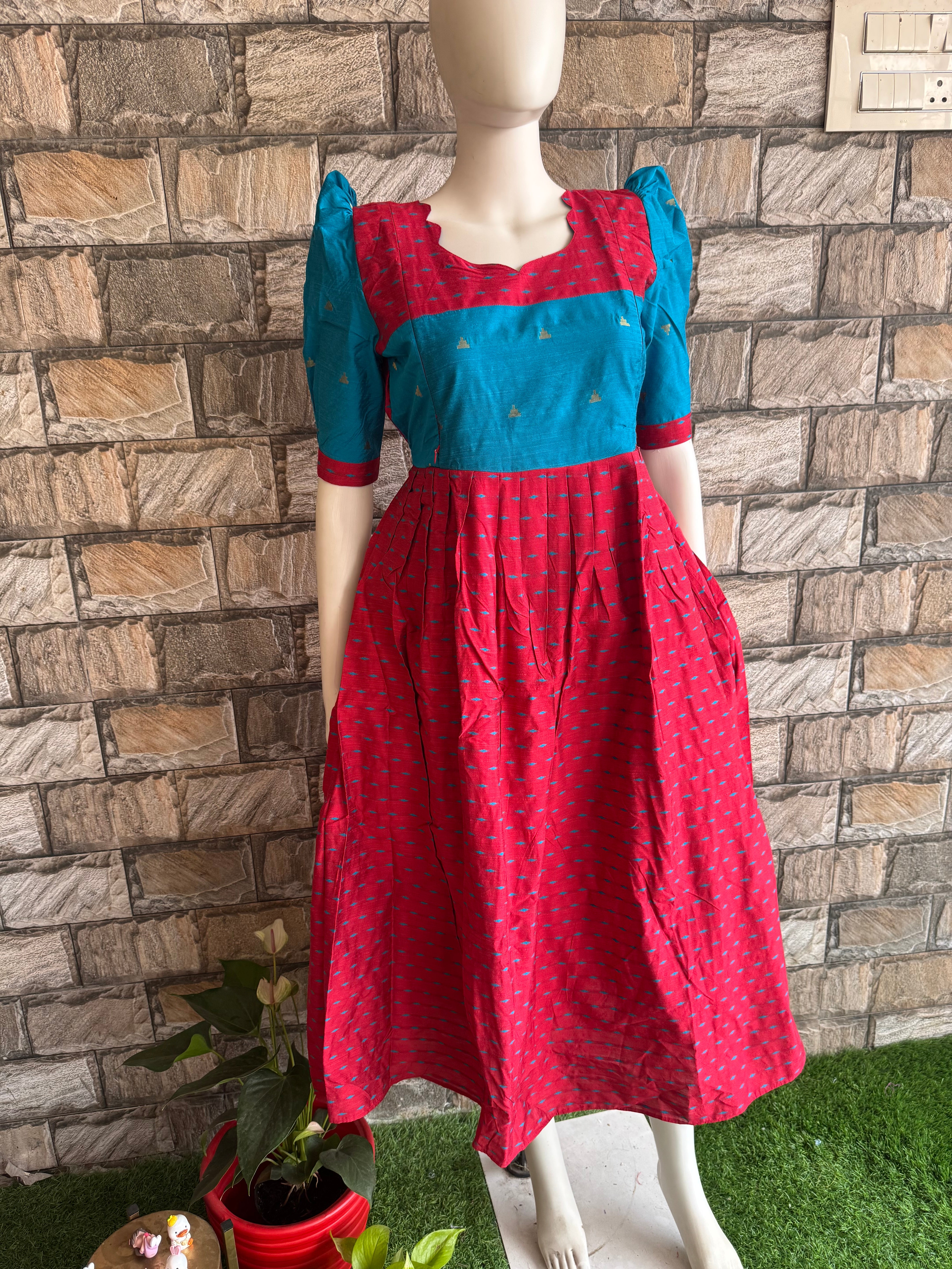 Red blue cotton maxi