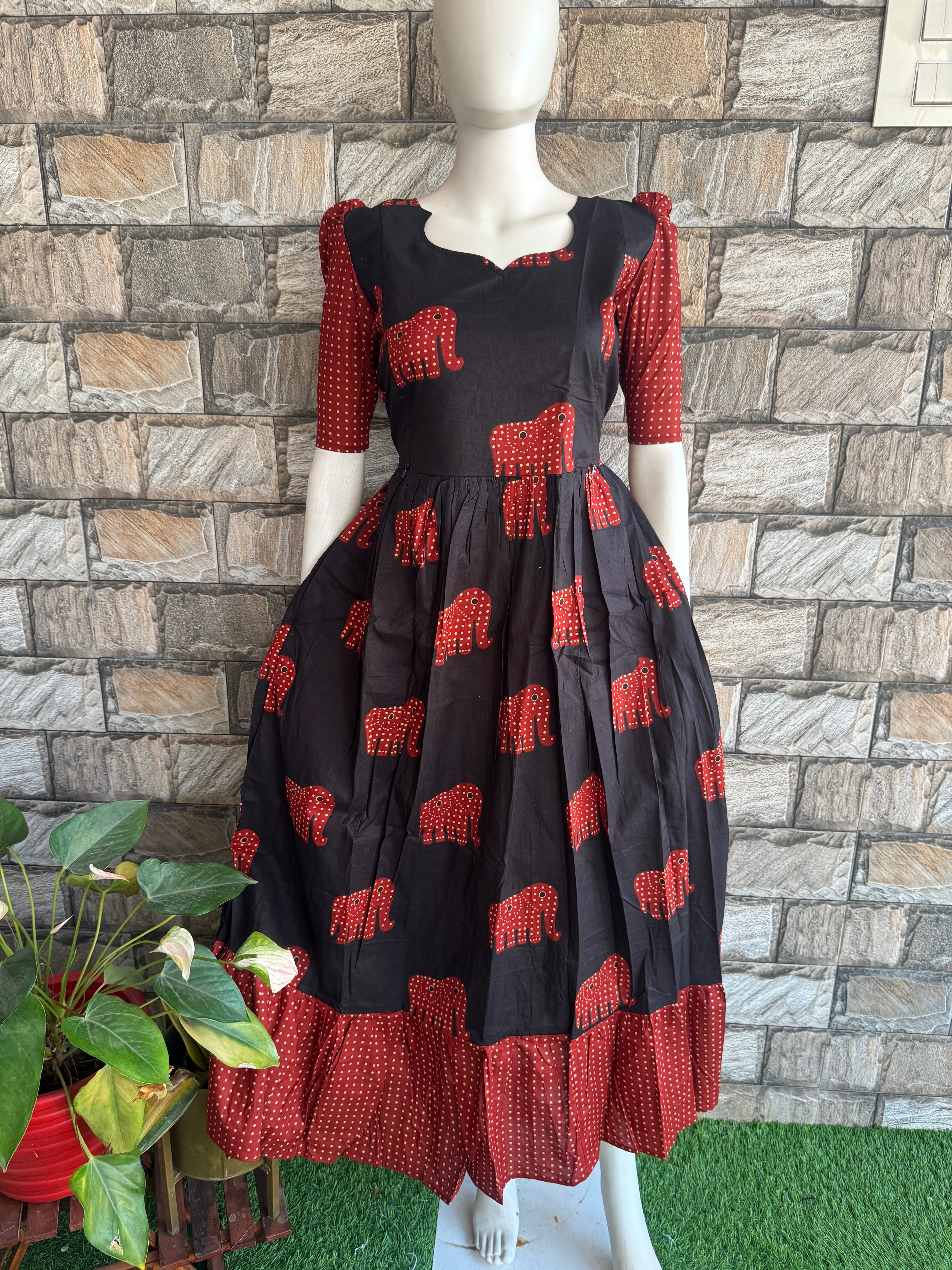 Black Elephant Cotton Maternity Maxi