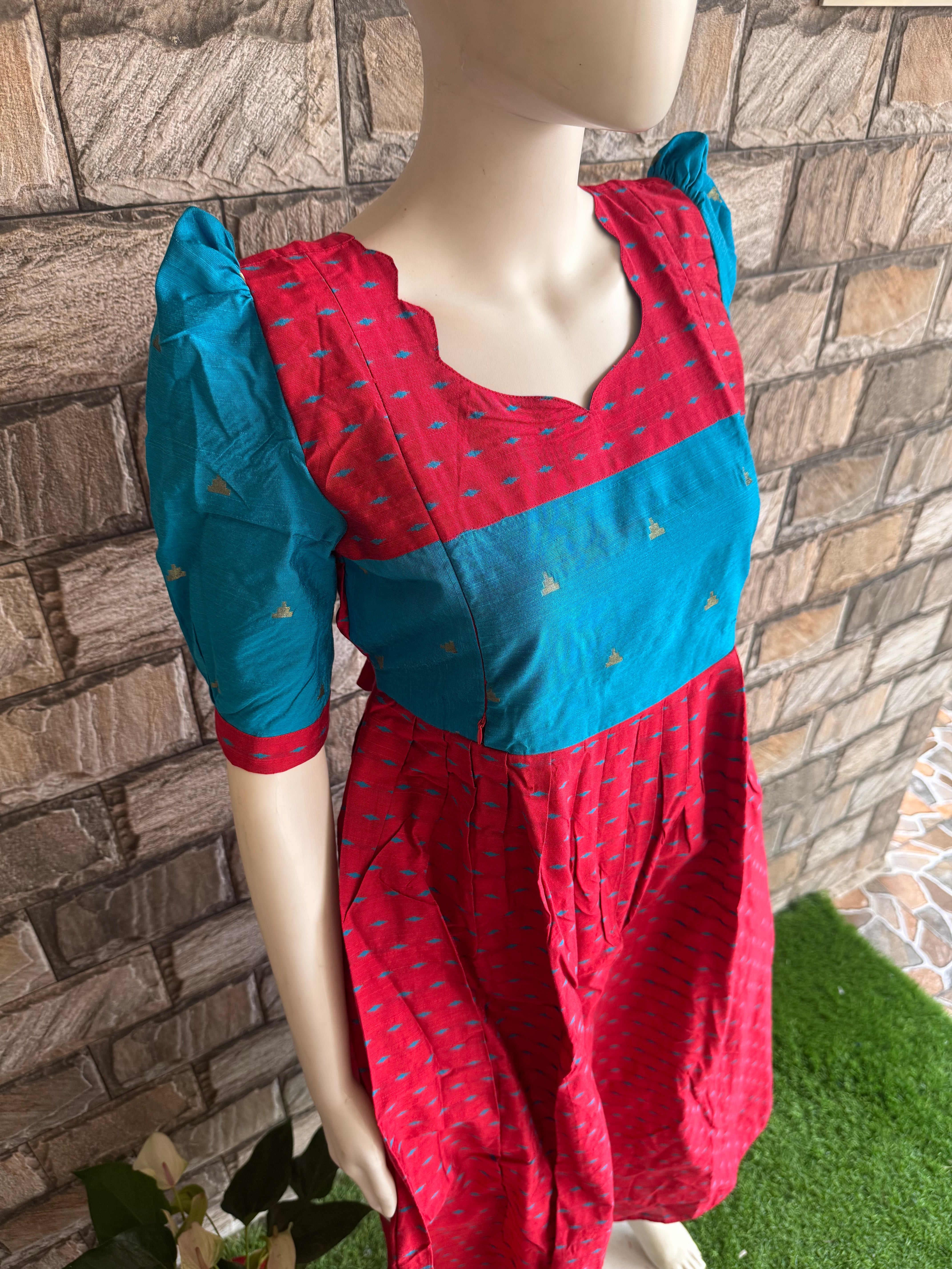 Red blue cotton maxi