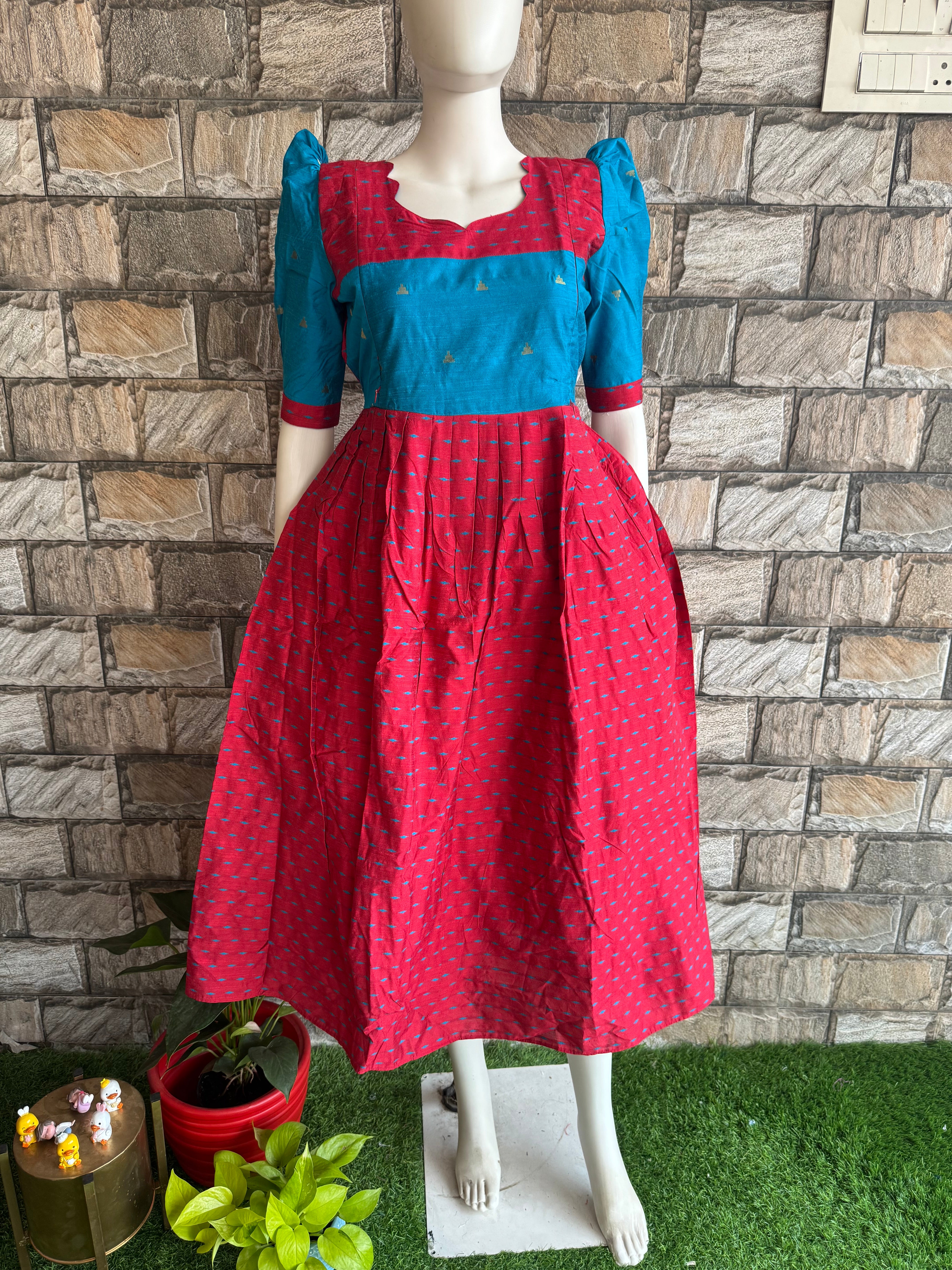 Red blue cotton maxi