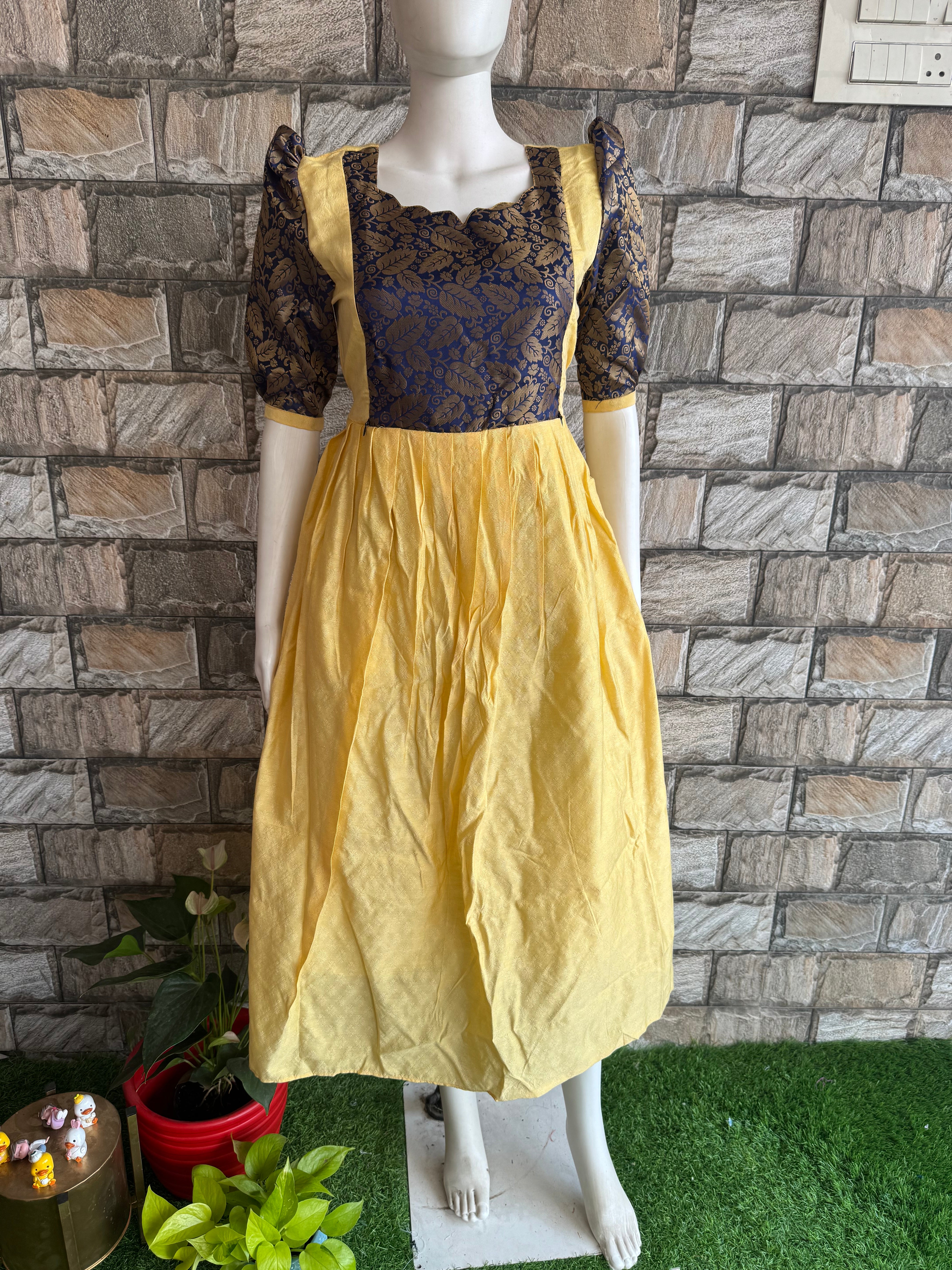 Light yellow navy silk mix &match