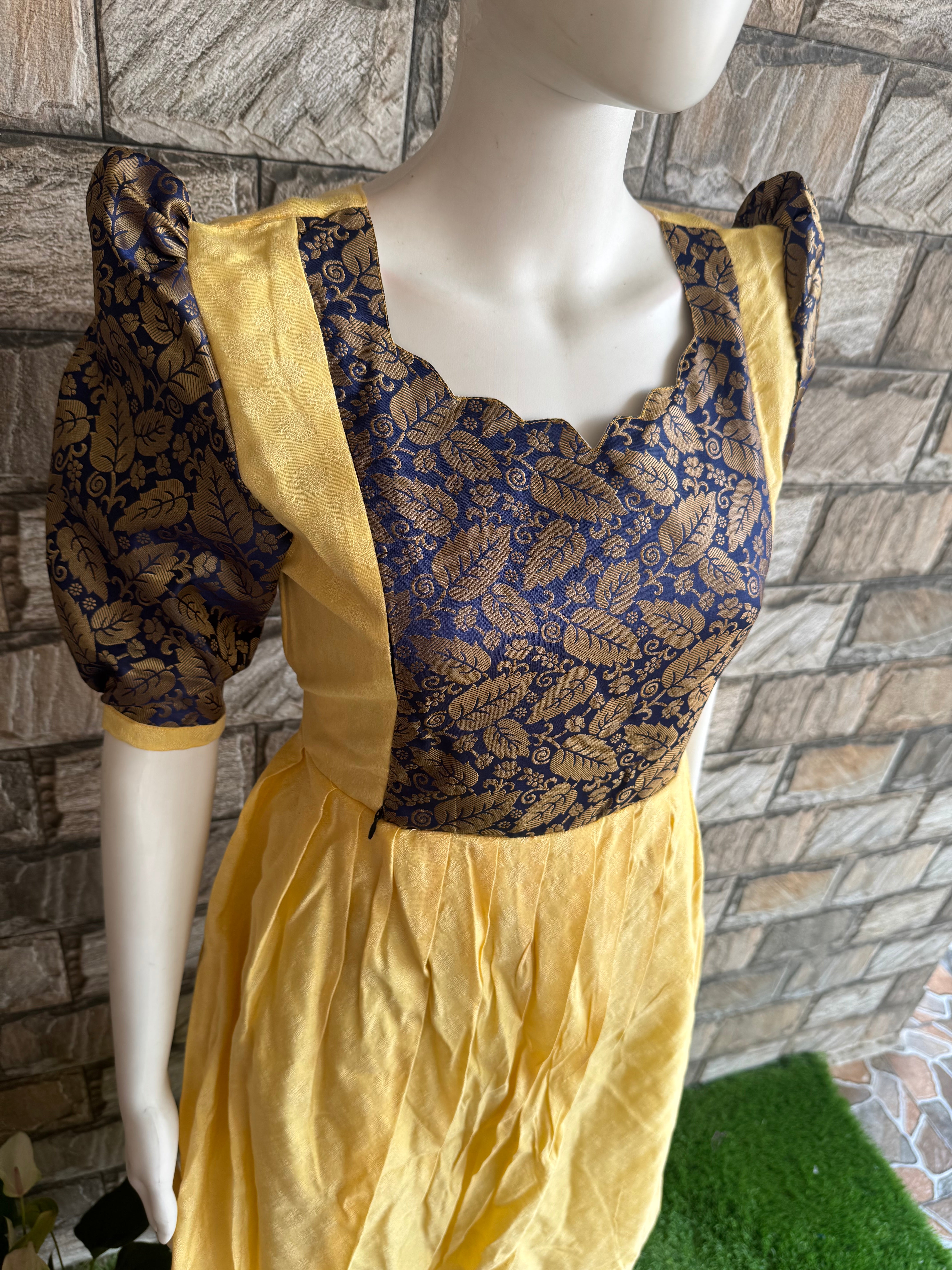 Light yellow navy silk mix &match