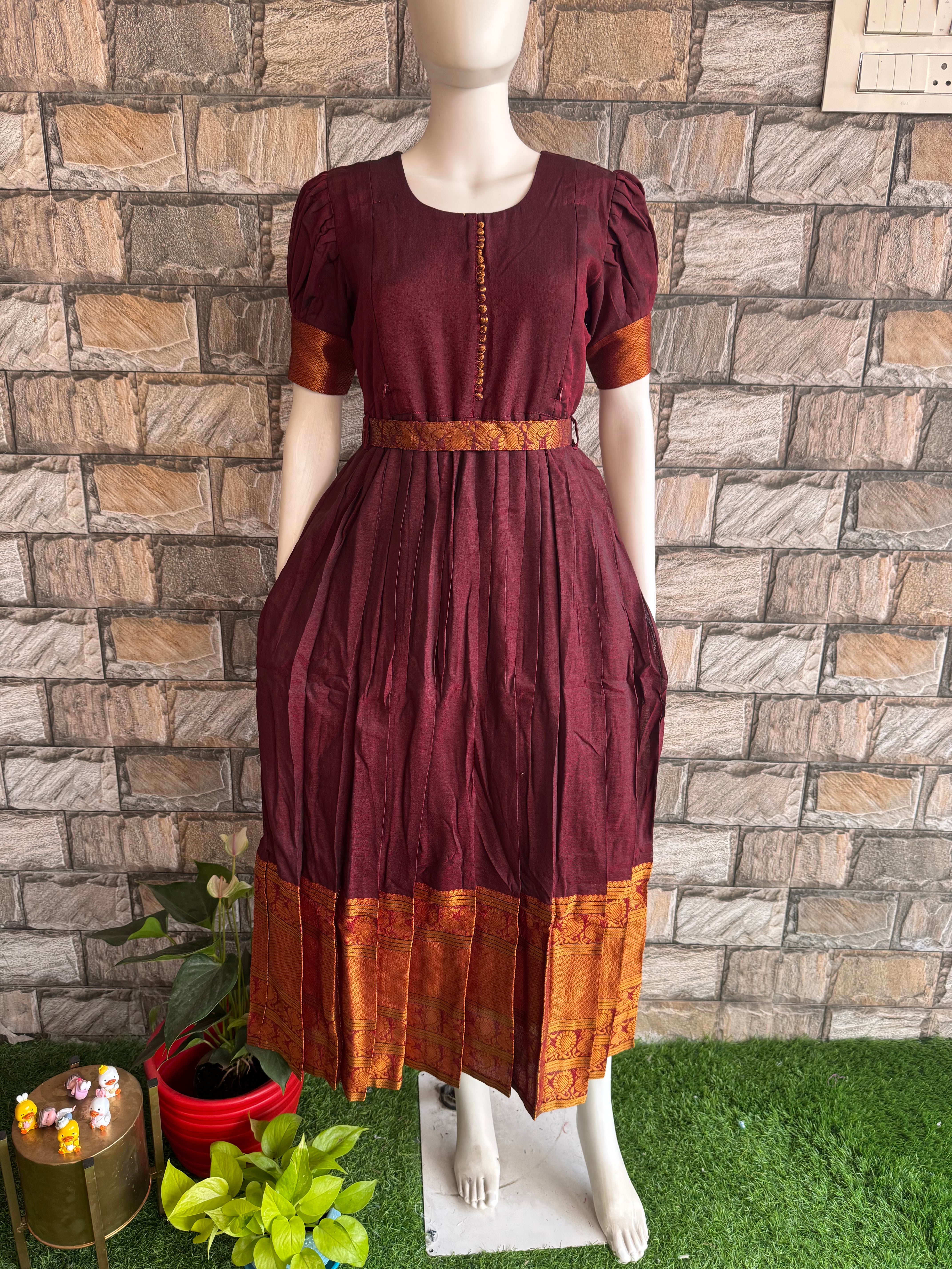 Marron border cotton maxi