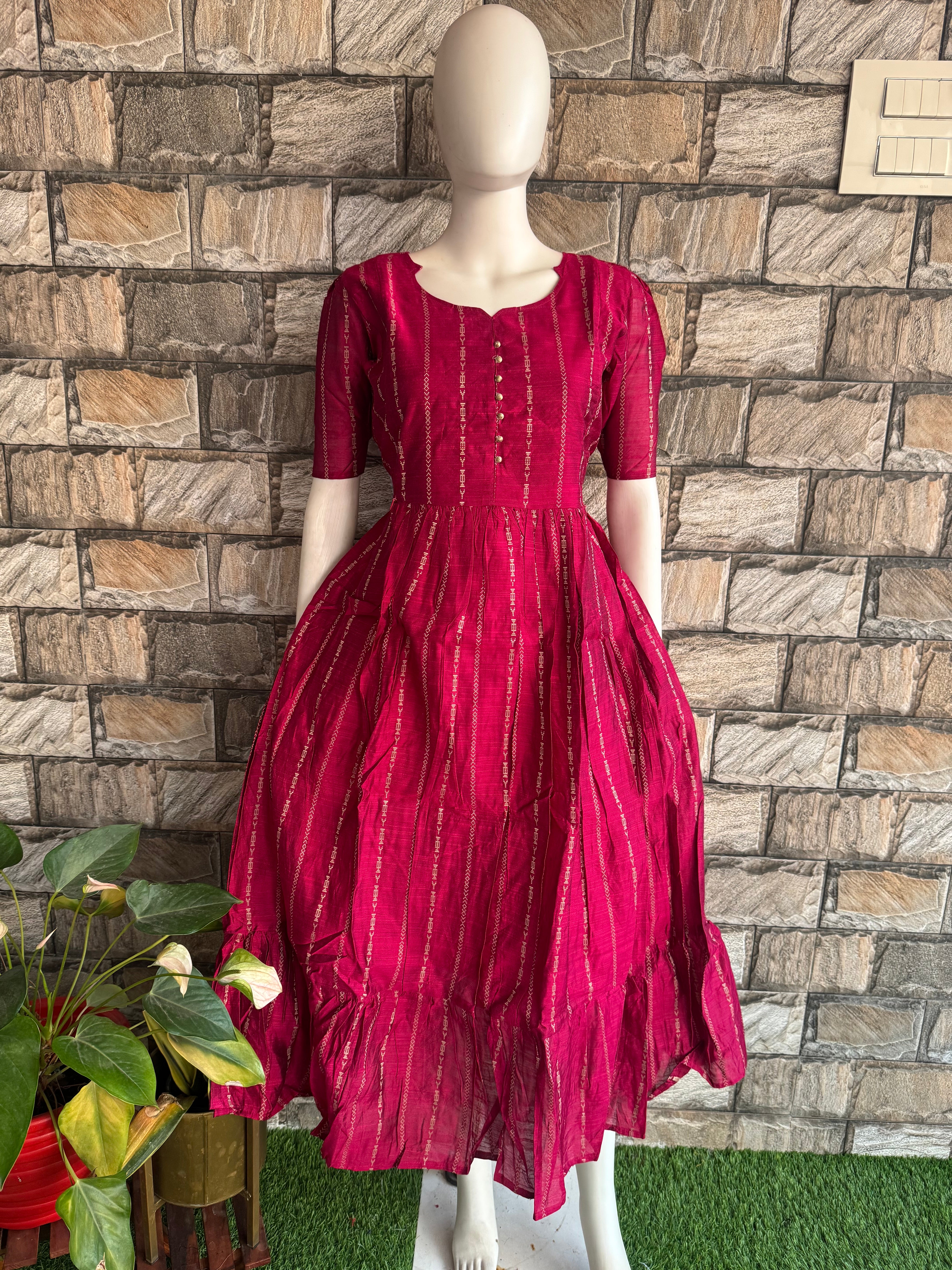 Magenta Pink Raw Silk Maternity Maxi