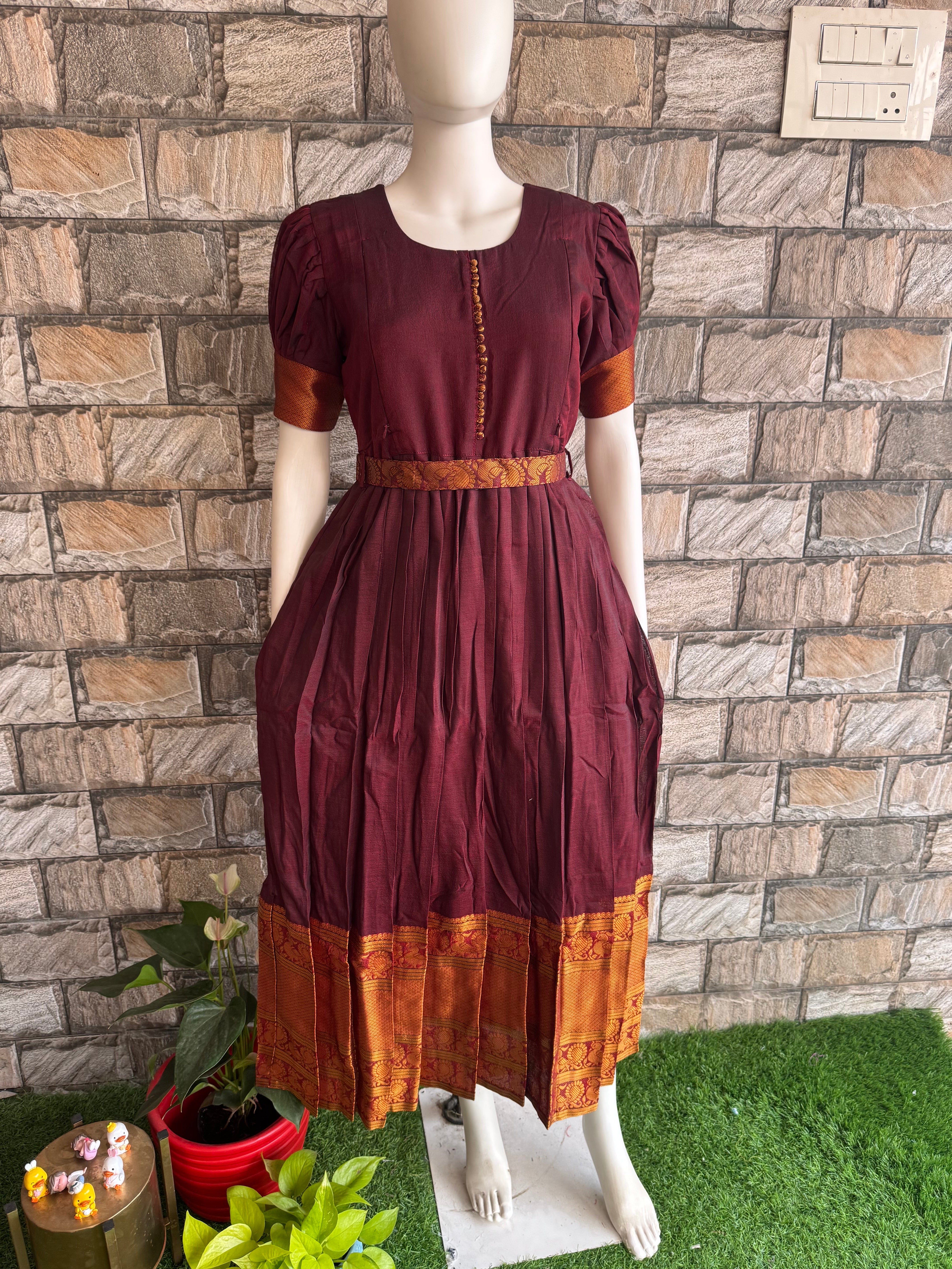 Marron border cotton maxi
