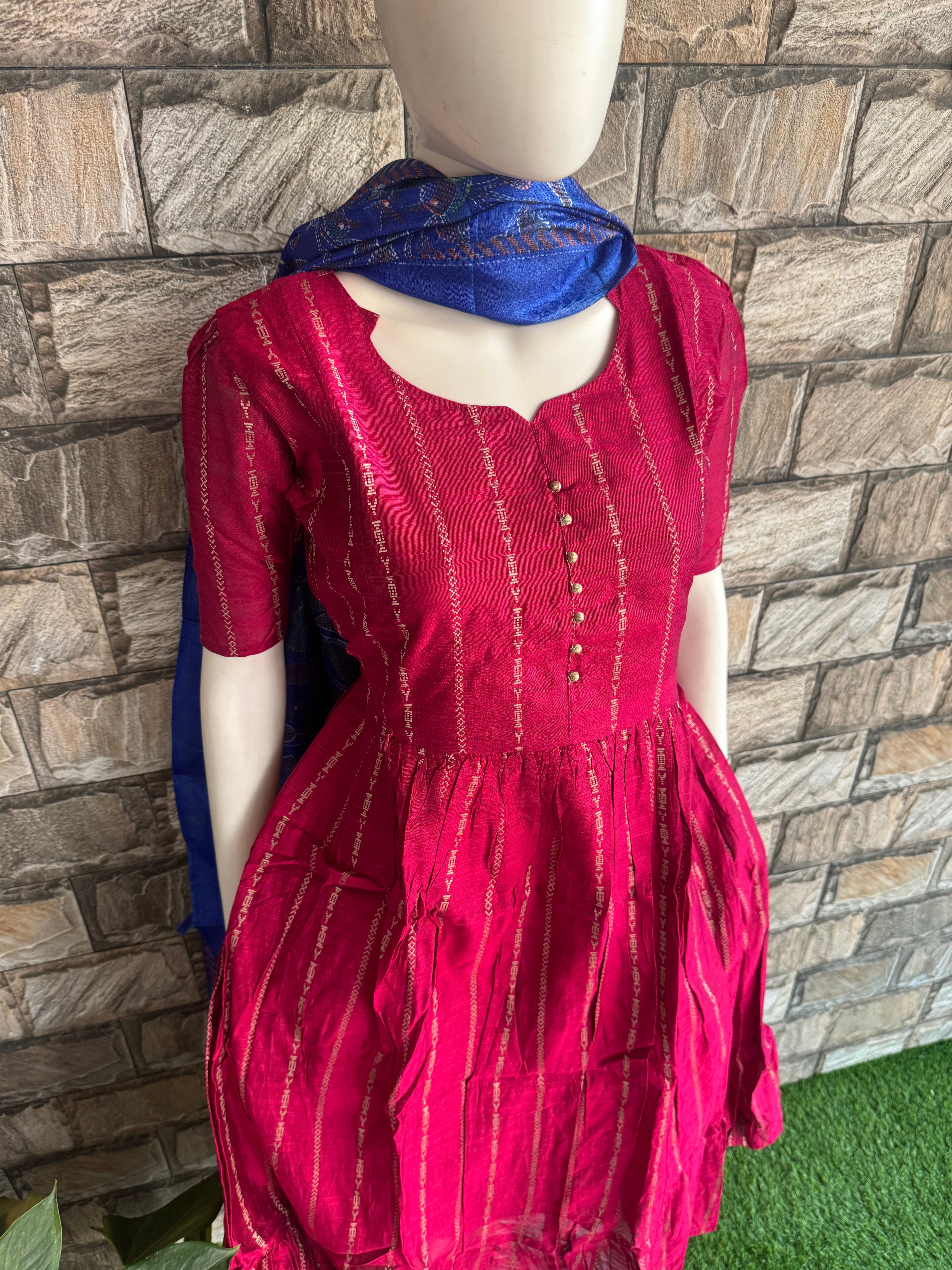 Magenta Pink Raw Silk Maternity Maxi