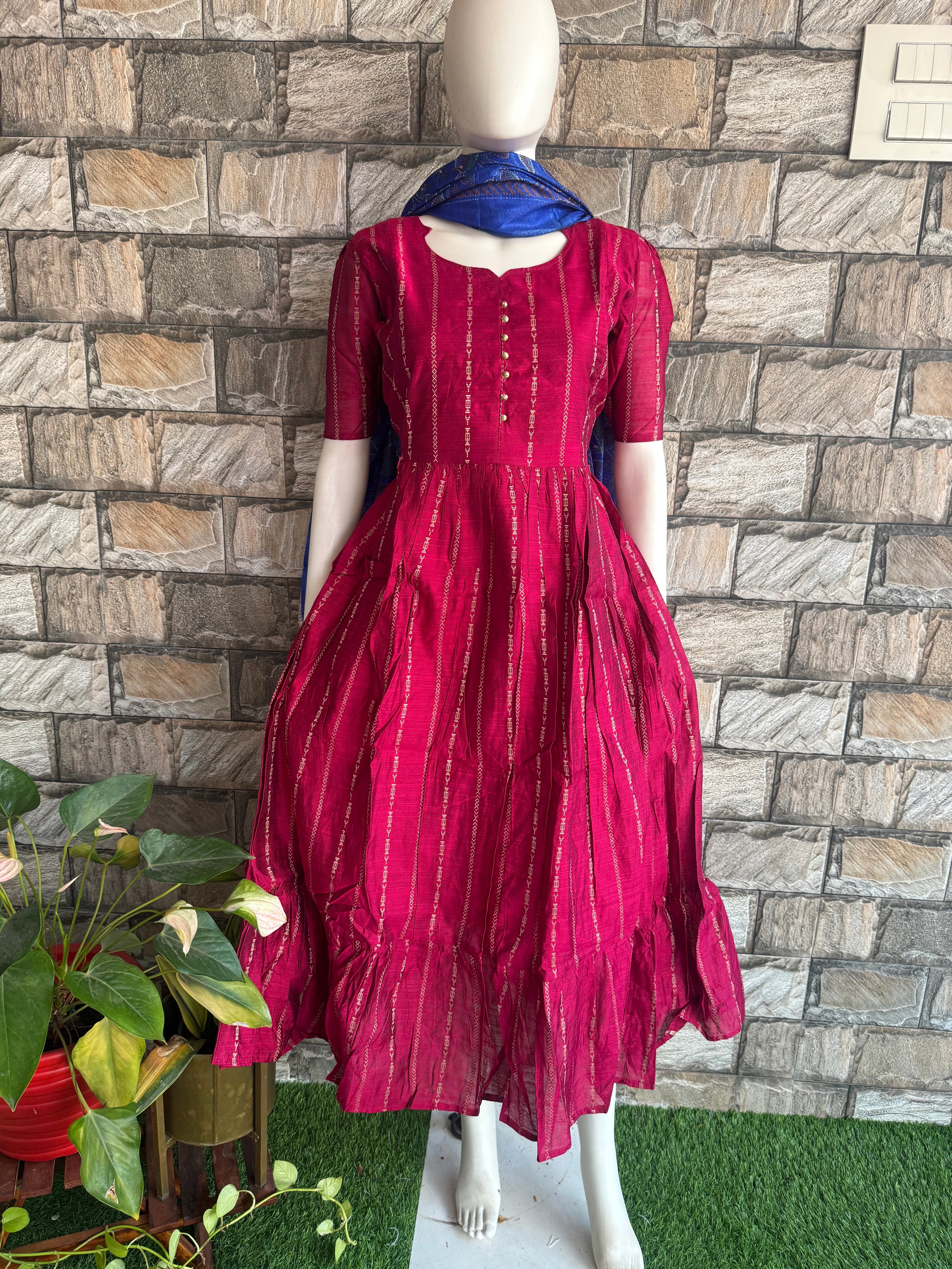 Magenta Pink Raw Silk Maternity Maxi