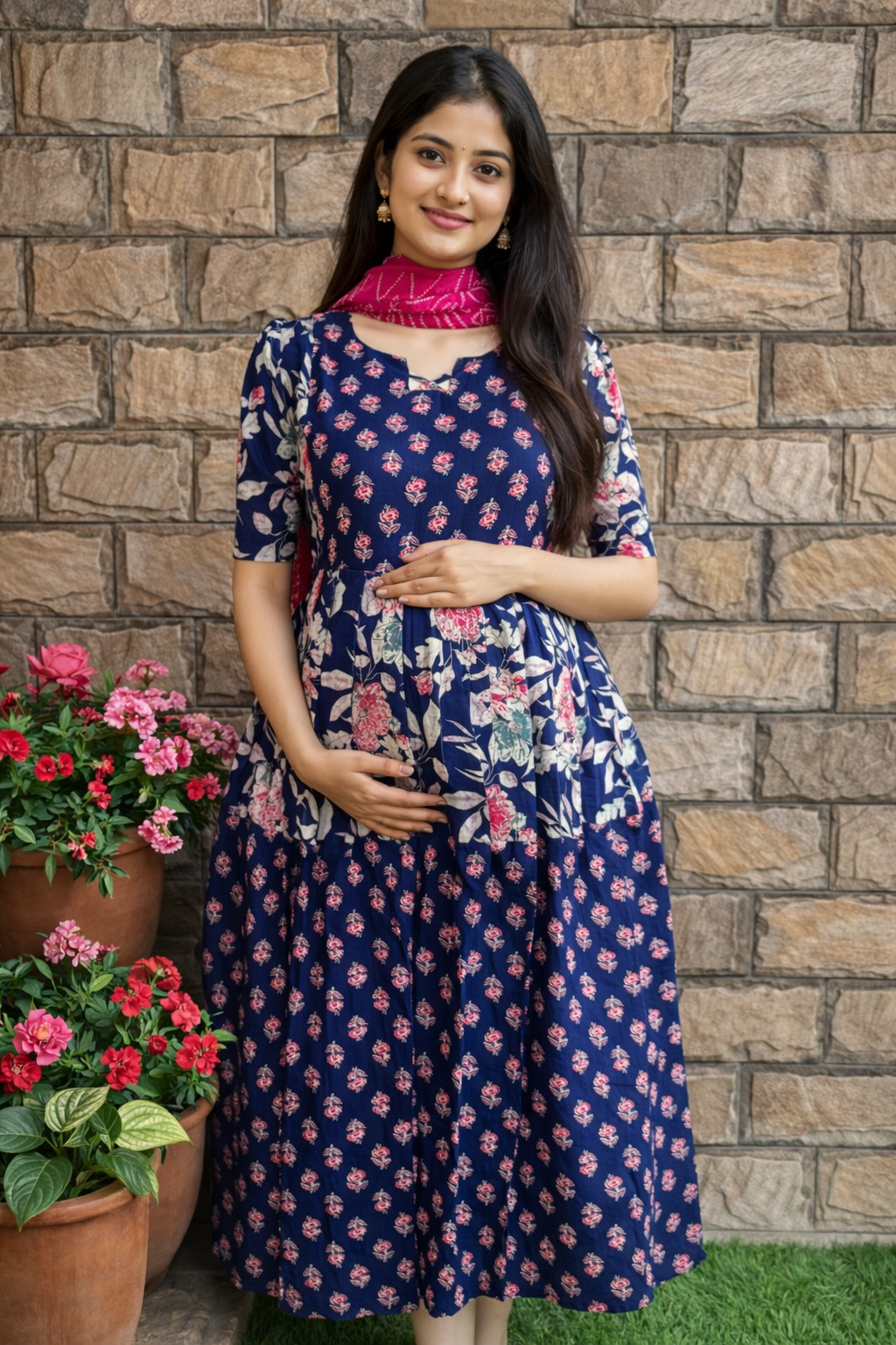 Pale Ujjala Garland floral Maternity maxi