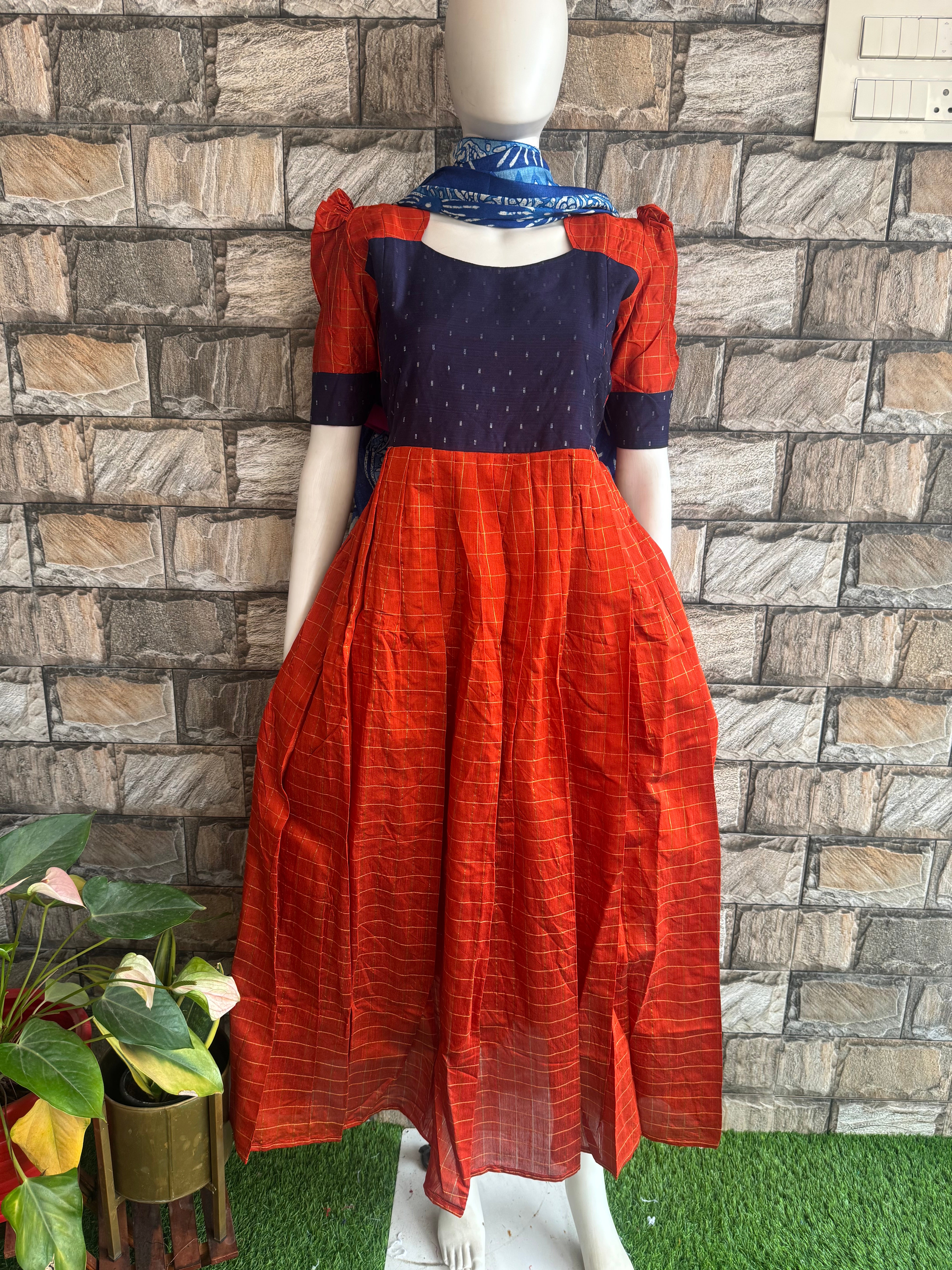 Rust Orange Raw silk maternity maxi