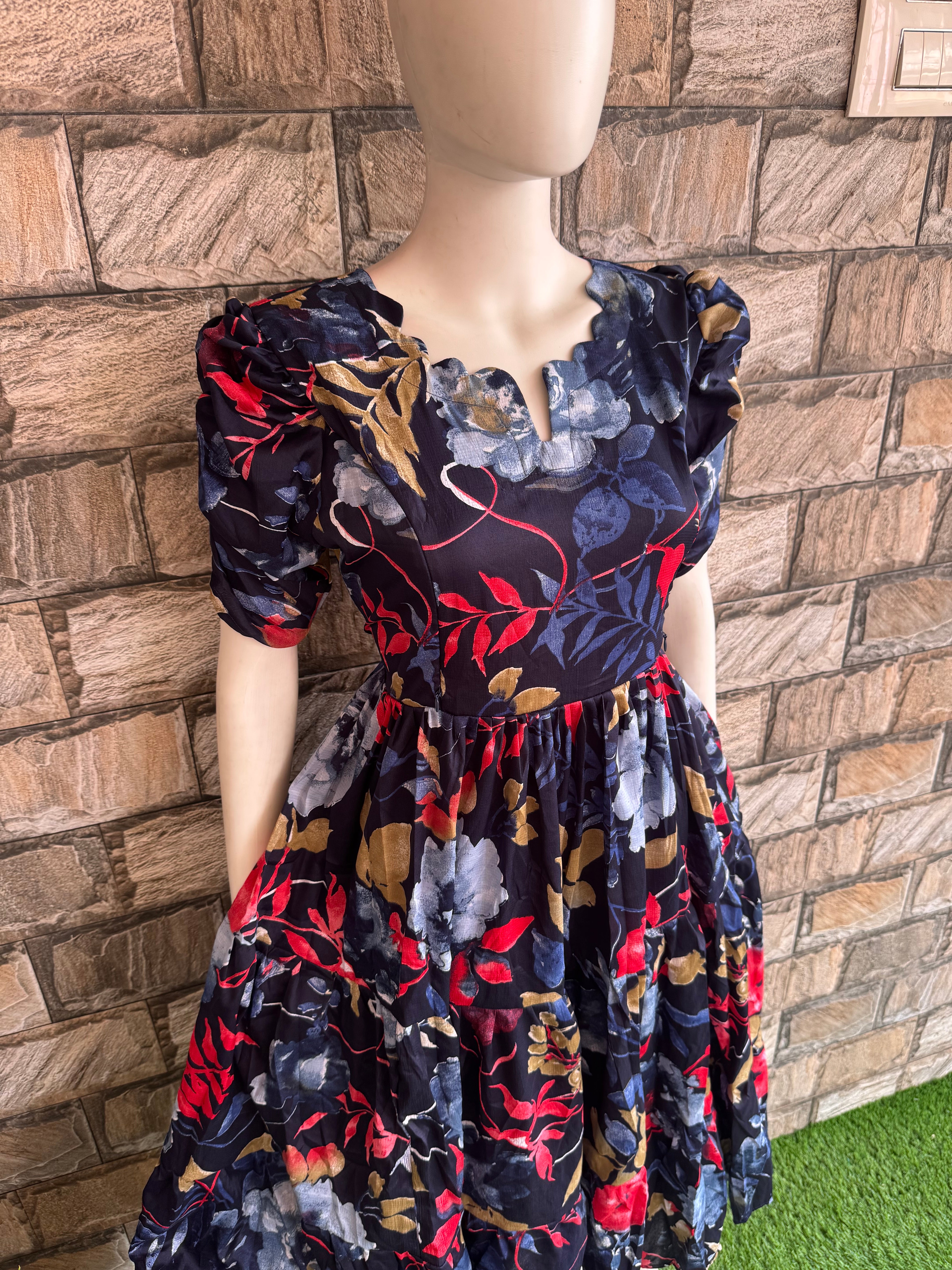 Blackish Navy Blue delta crepe Maternity maxi