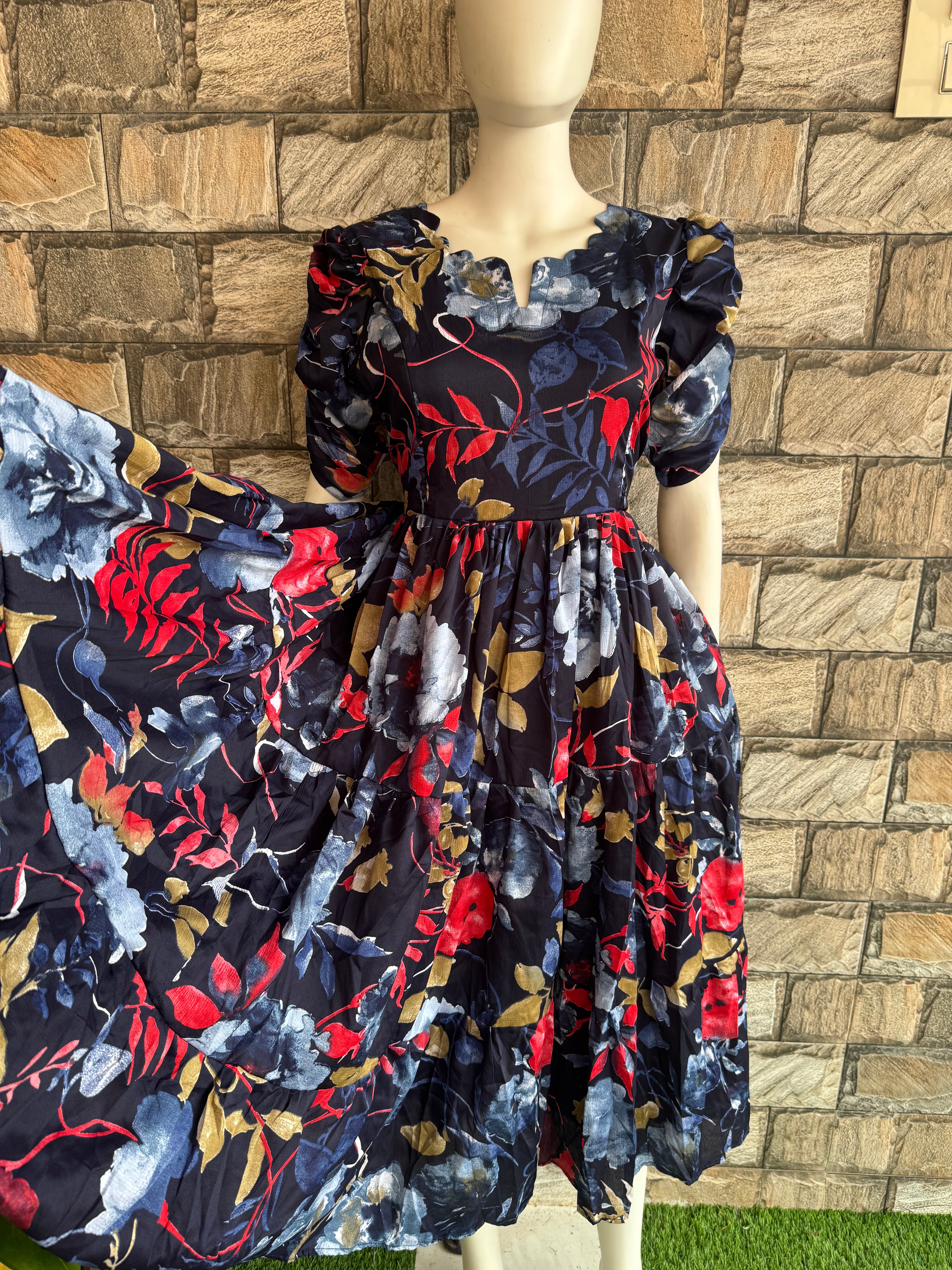 Blackish Navy Blue delta crepe Maternity maxi