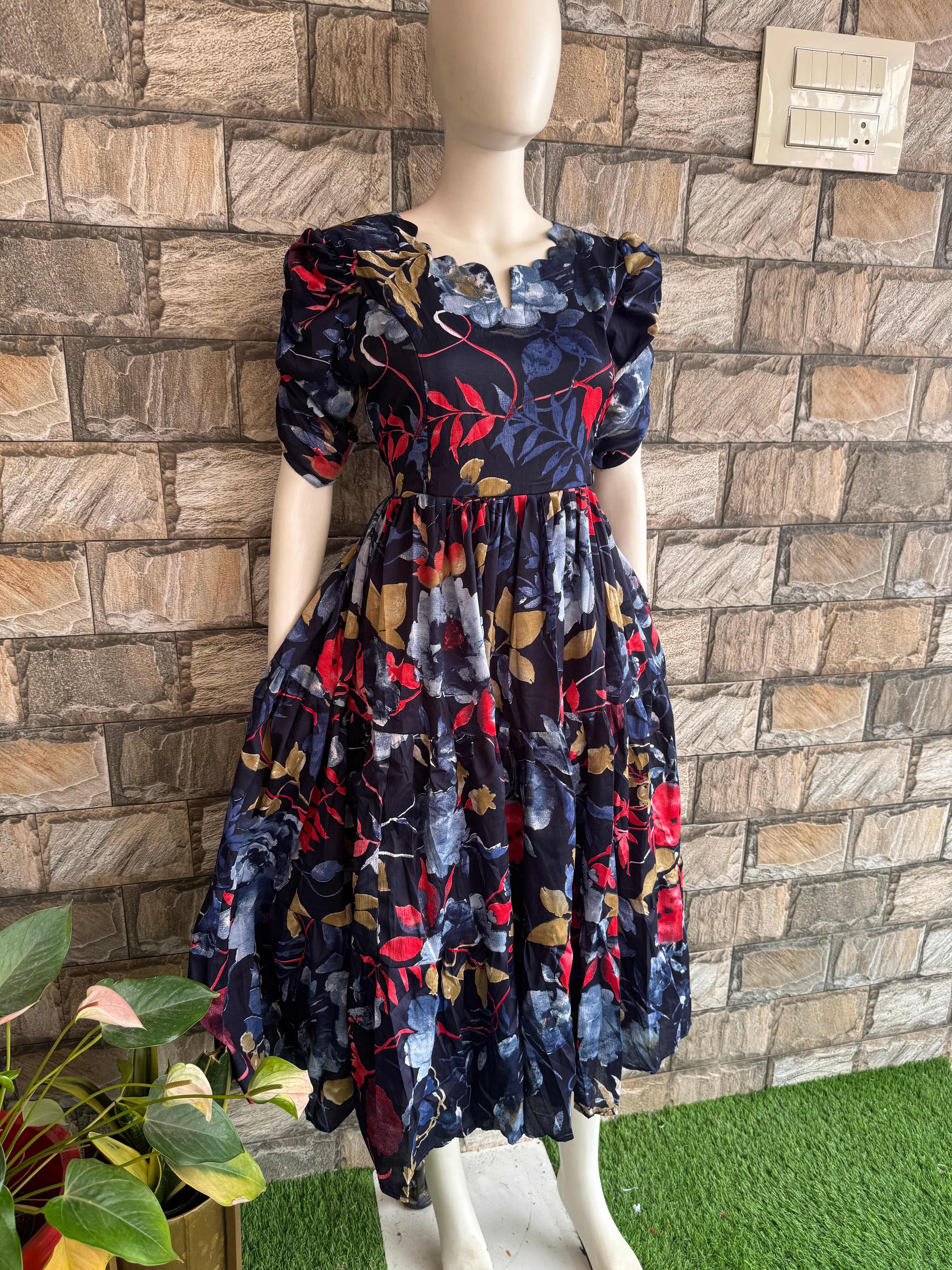 Blackish Navy Blue delta crepe Maternity maxi