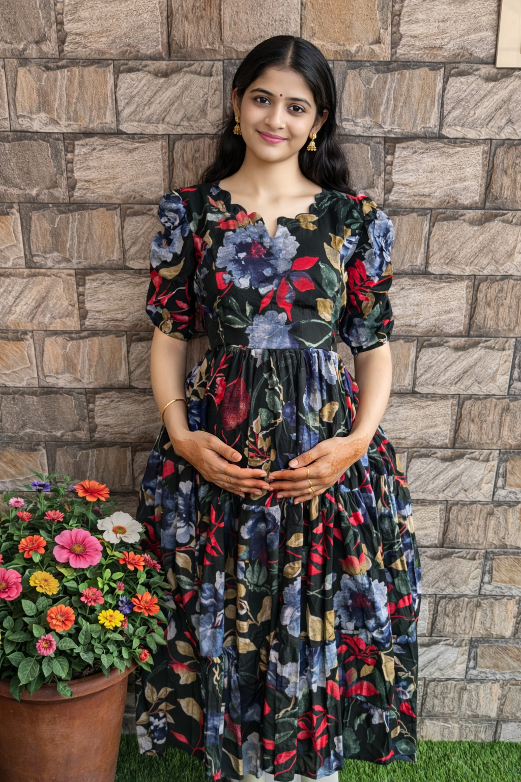 Dark Green Delta crepe maternity maxi