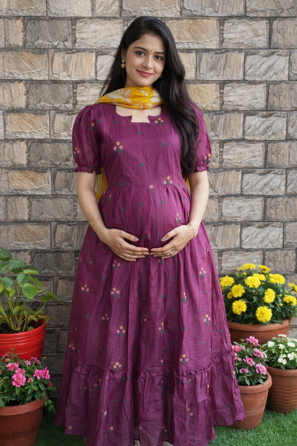 Jamun Mul Chanderi Maternity maxi