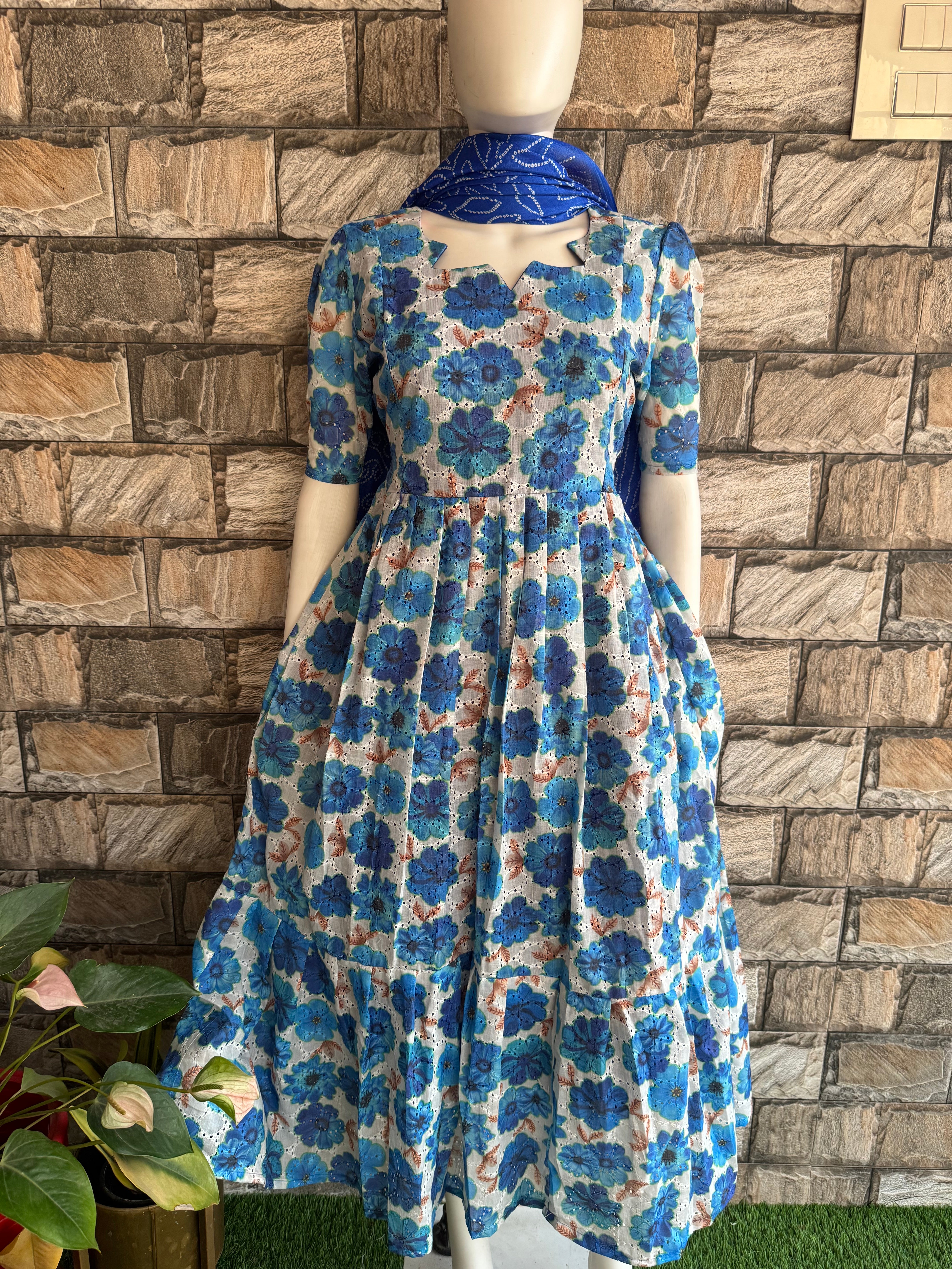 Royal blue Hacoba cotton Maternity maxi