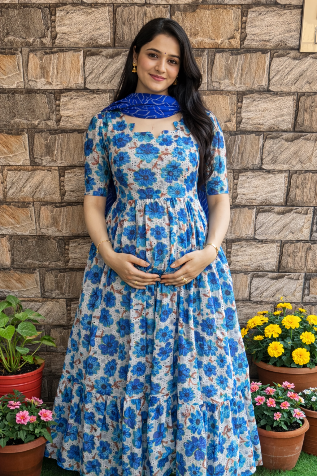 Royal blue Hacoba cotton Maternity maxi