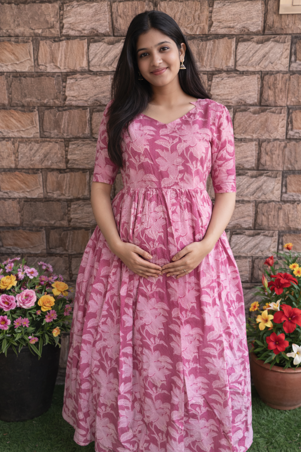 Onion peel pink Shade Maternity maxi