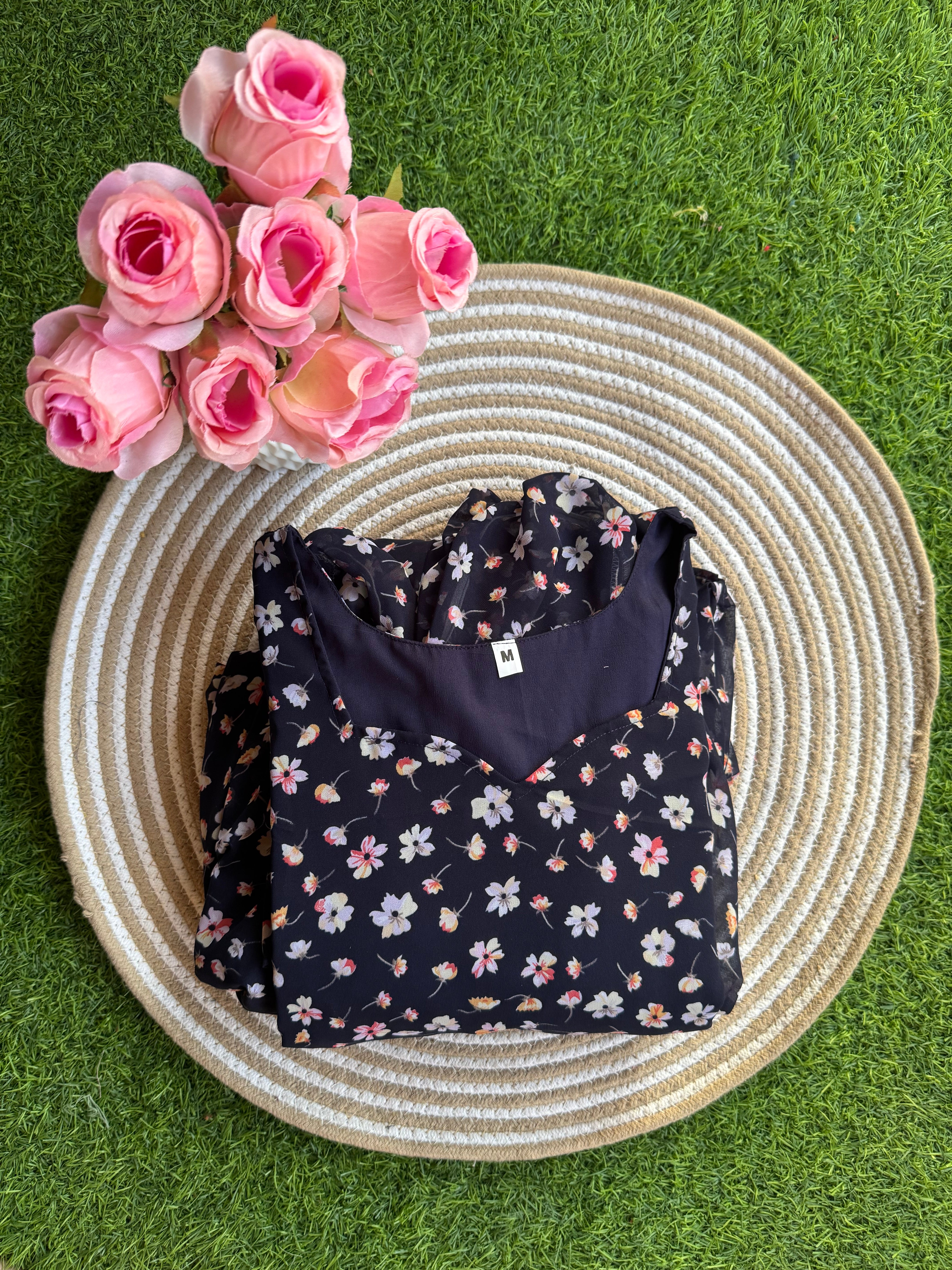 Blackish Navy Mid - night Blossom maternity maxi