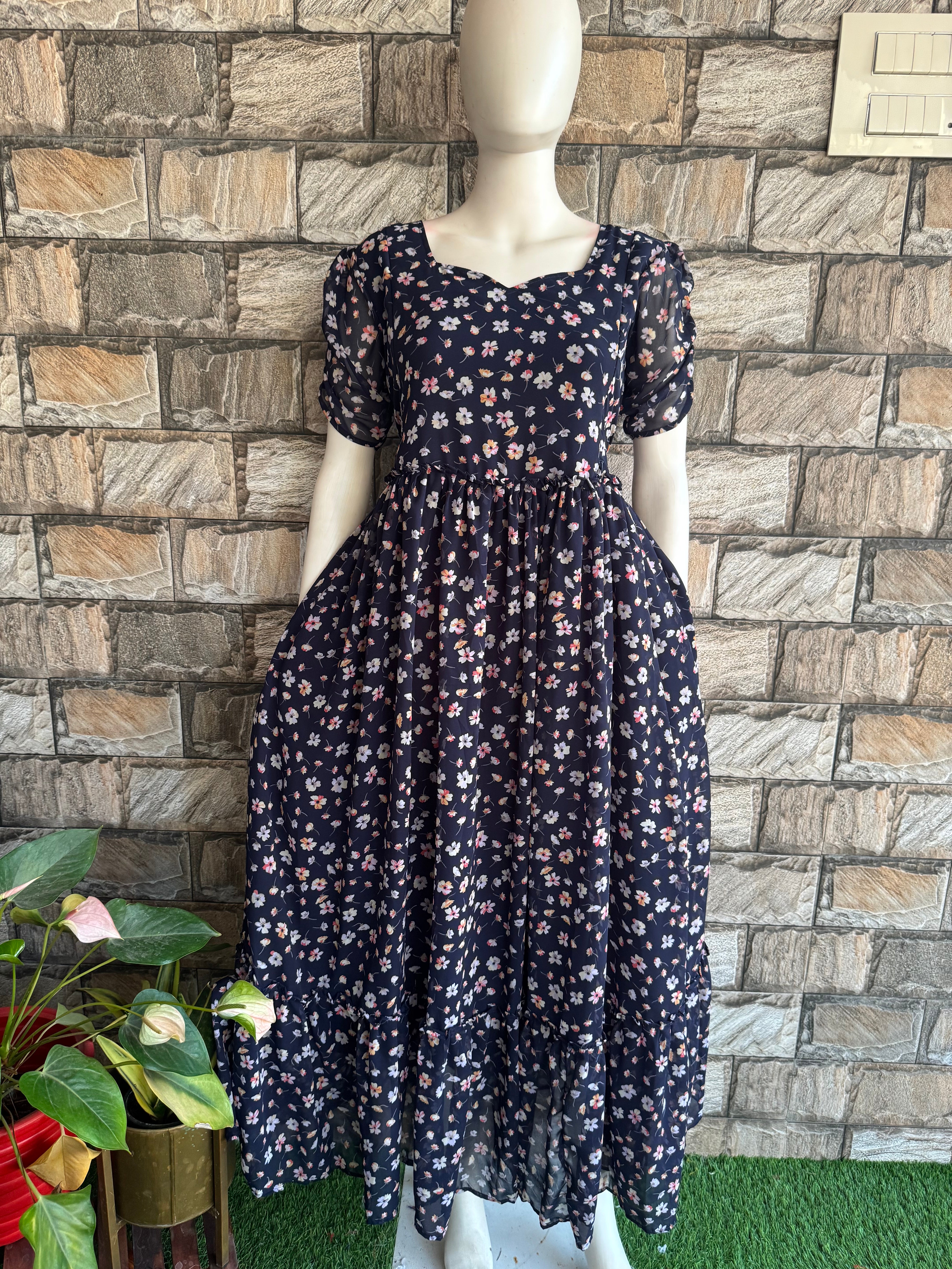 Blackish Navy Mid - night Blossom maternity maxi