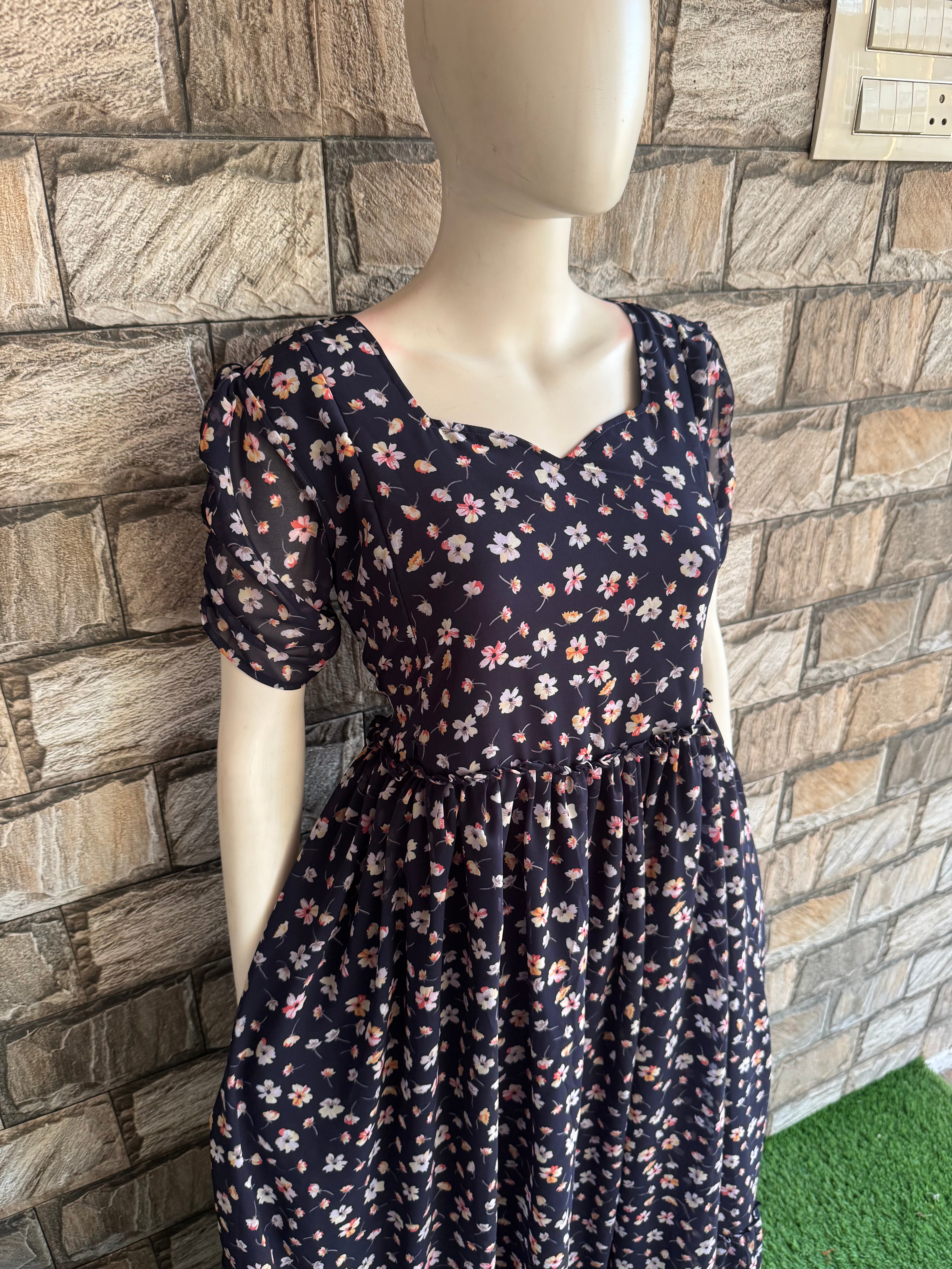 Blackish Navy Mid - night Blossom maternity maxi