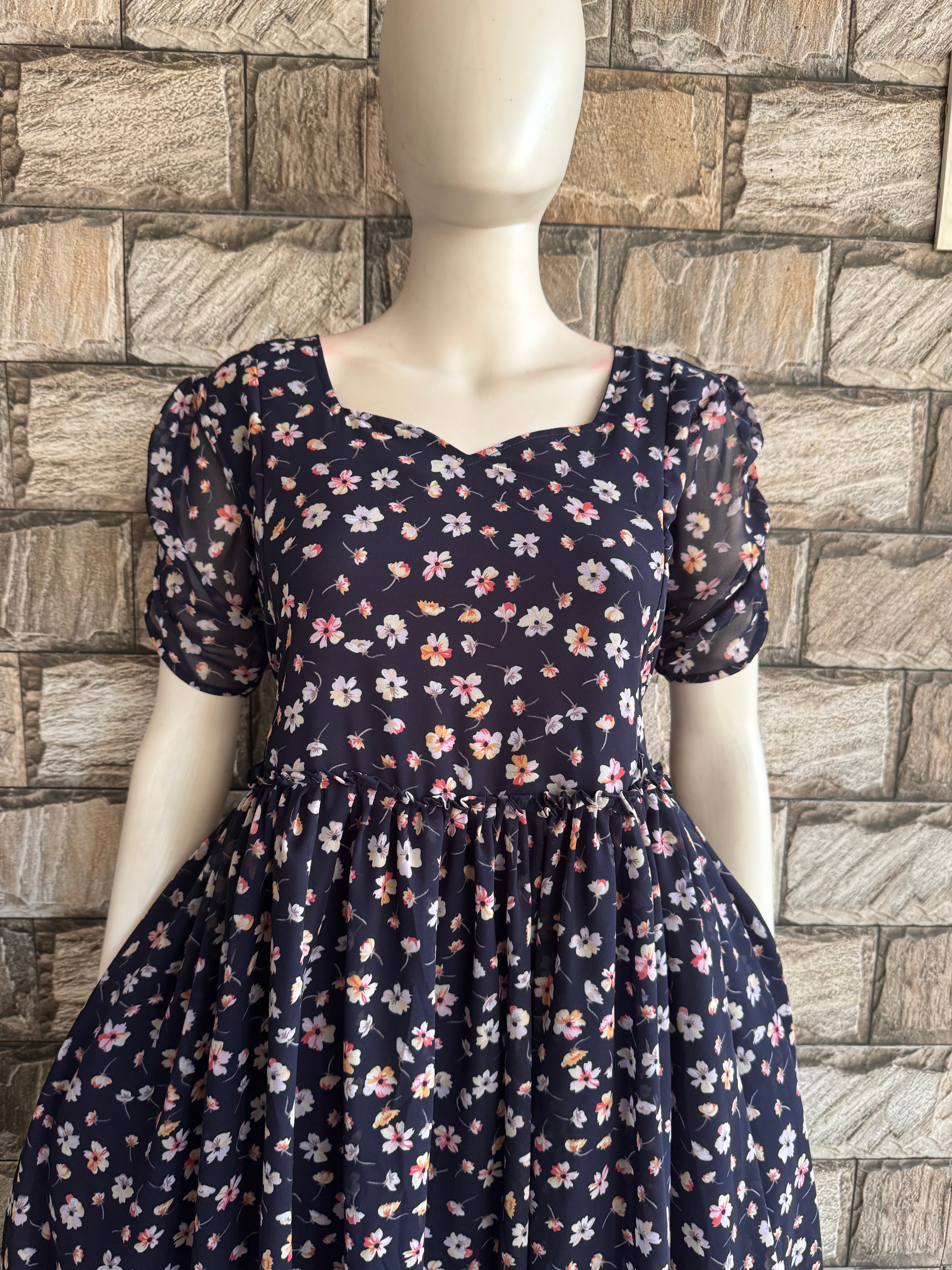 Blackish Navy Mid - night Blossom maternity maxi