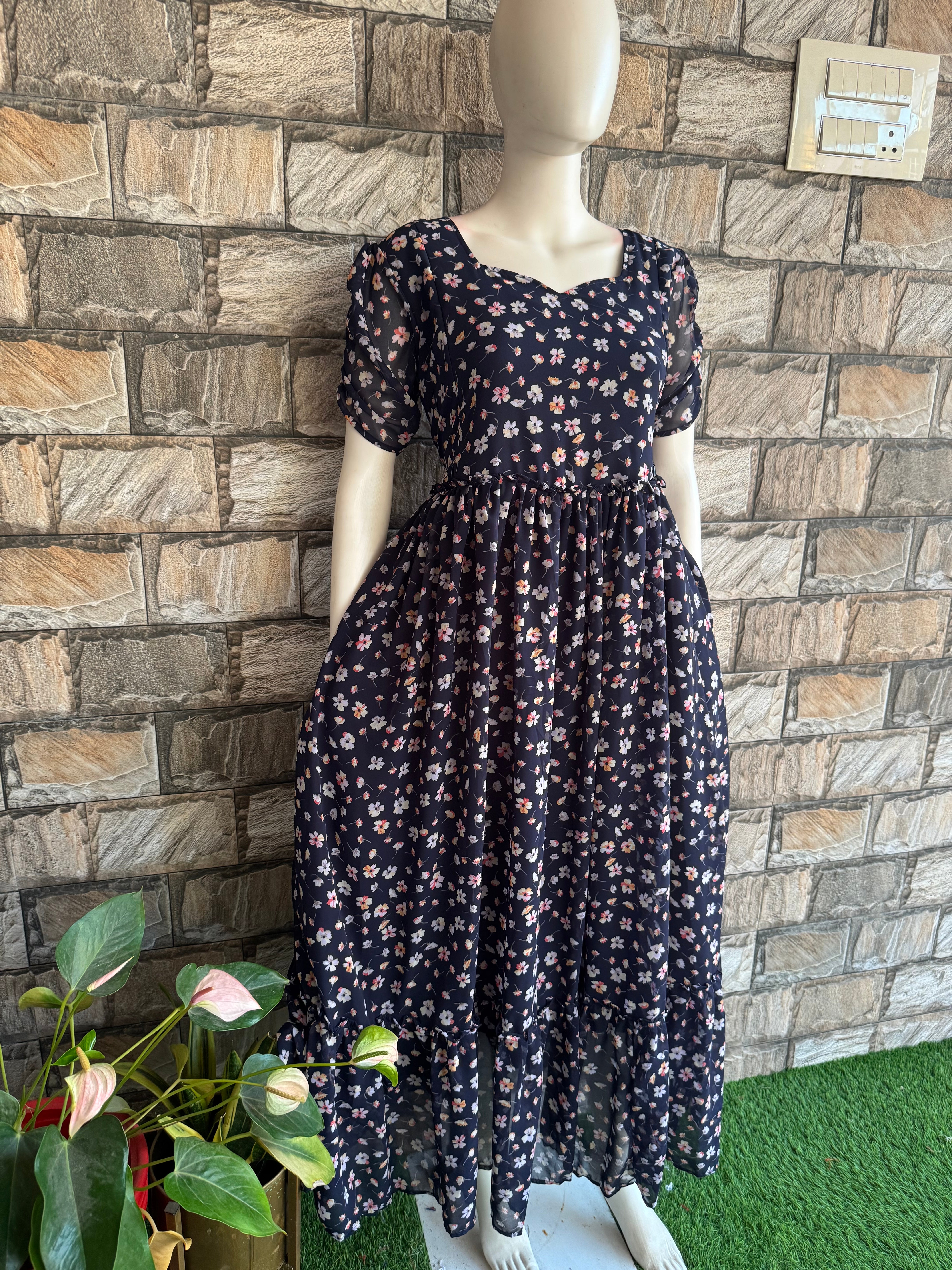 Blackish Navy Mid - night Blossom maternity maxi