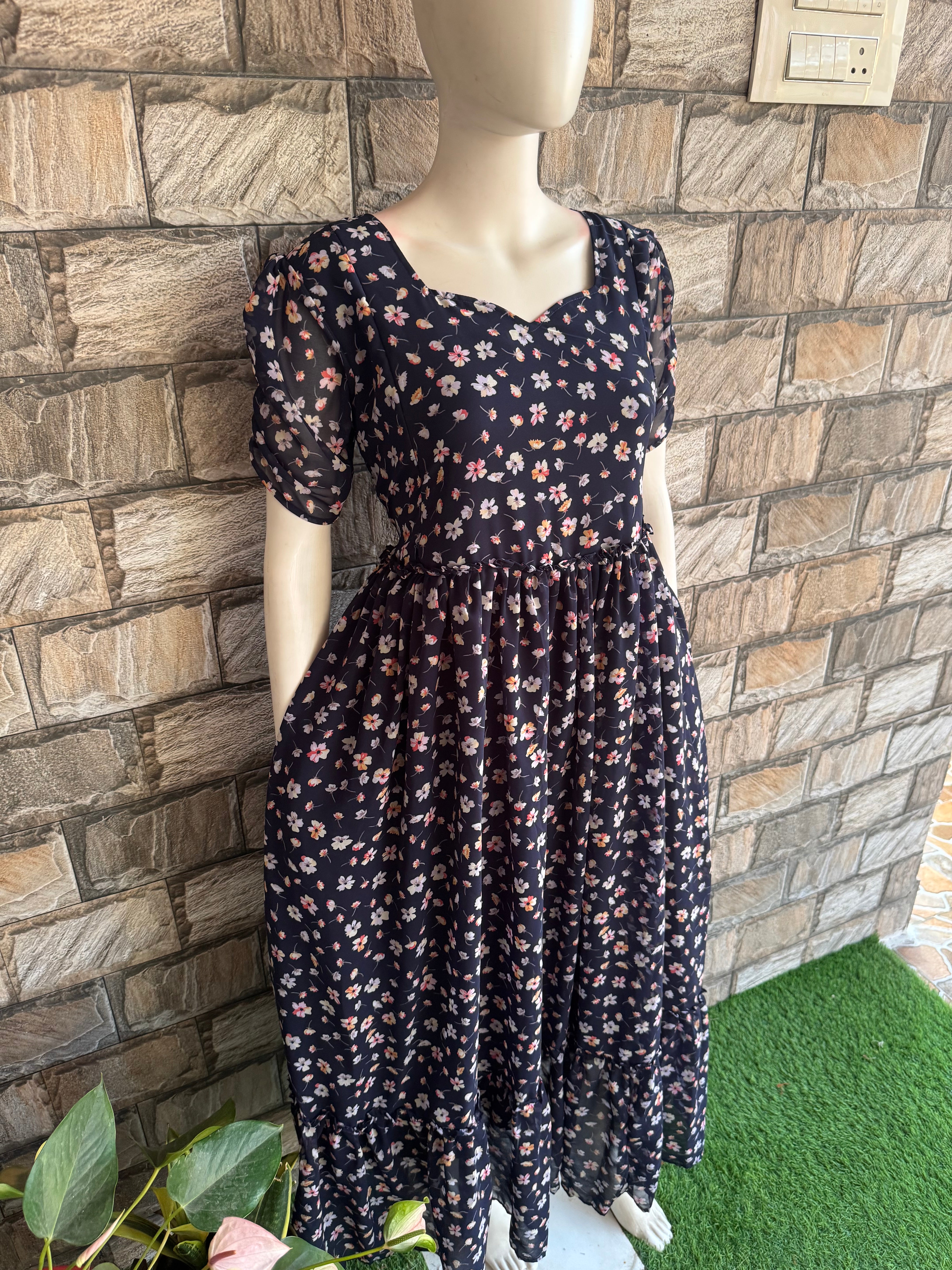 Blackish Navy Mid - night Blossom maternity maxi